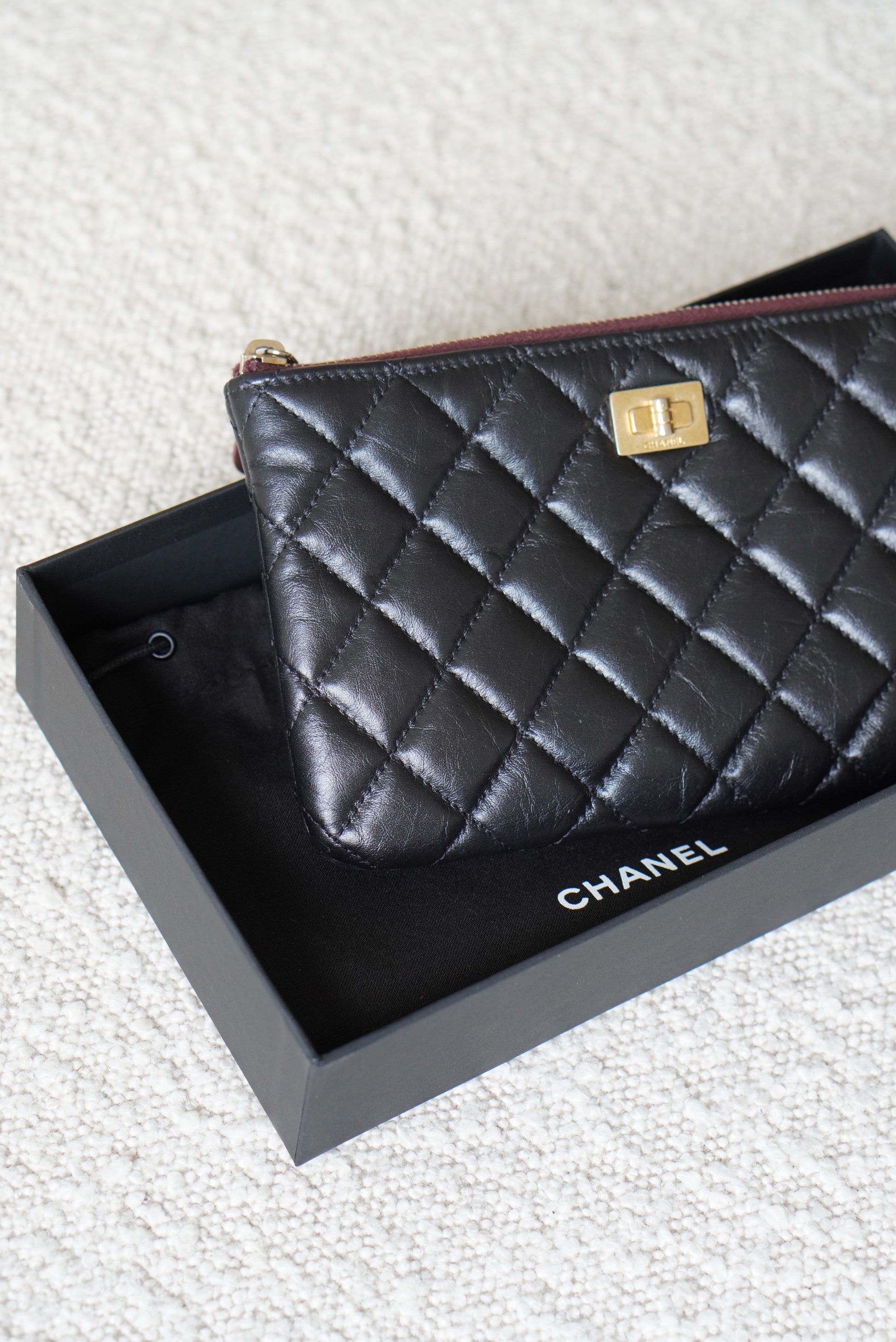 Chanel Black Quilted Leather Reissue 2.55 Zip Flap Card Holder at