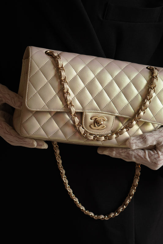 CHANEL CLASSIC MEDIUM DOUBLE FLAP | IRIDESCENT IVORY