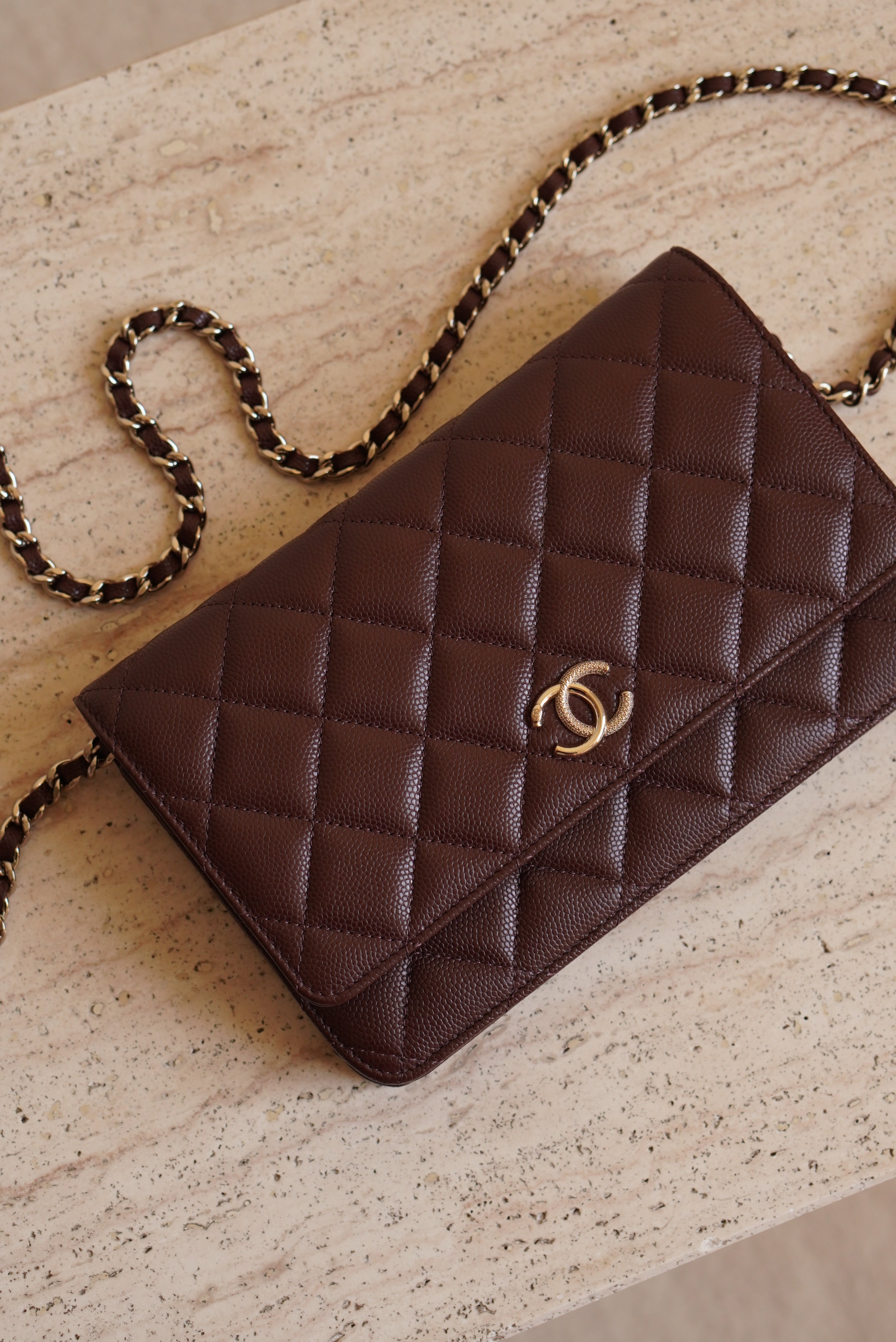 CHANEL 25K WALLET ON CHAIN | BROWN