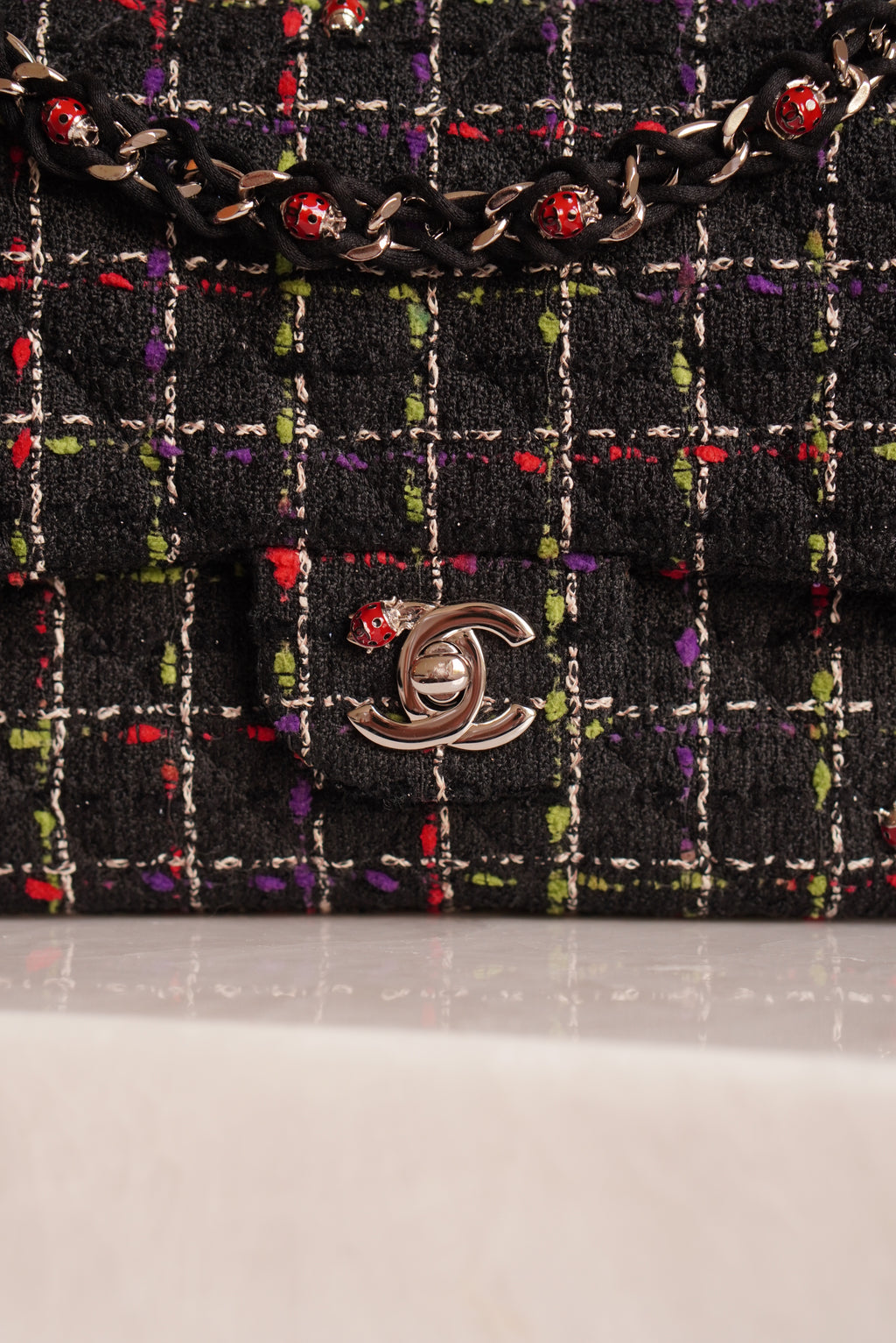 CHANEL CLASSIC 11P MEDIUM SINGLE FLAP LADY BUG | COLORFUL TWEED