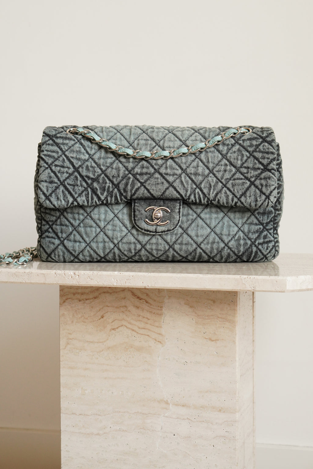 CHANEL 20C JUMBO SINGLE FLAP DENIMPRESSION | TEAL
