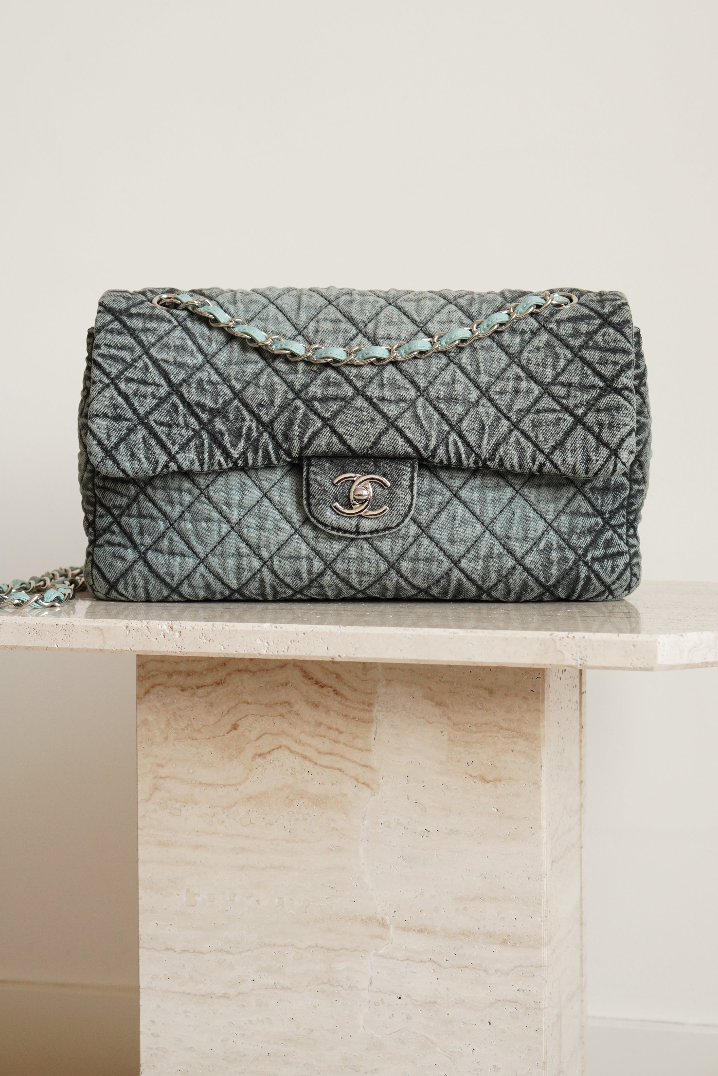 CHANEL 20C JUMBO SINGLE FLAP DENIMPRESSION | TEAL