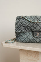 CHANEL 20C JUMBO SINGLE FLAP DENIMPRESSION | TEAL