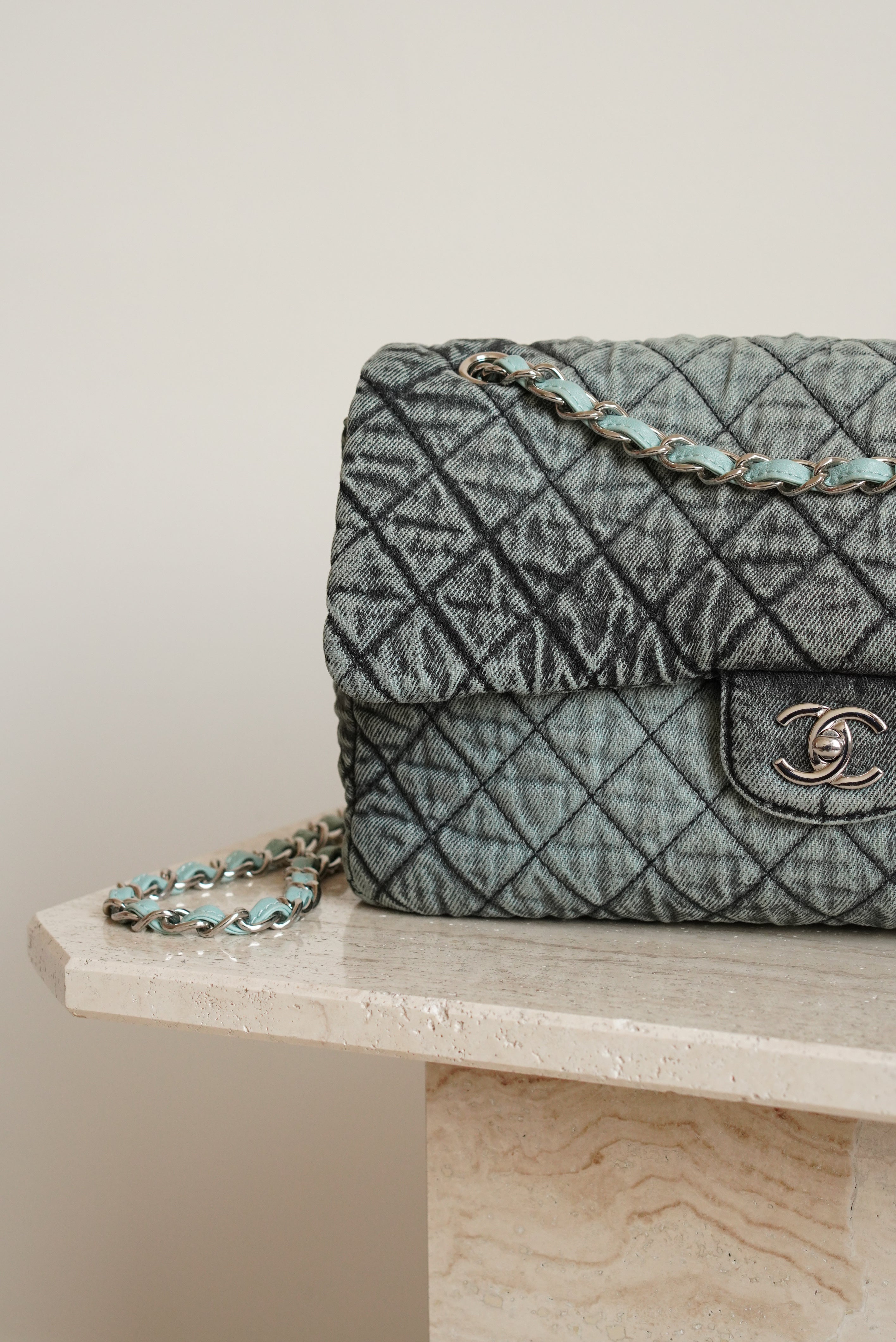 CHANEL 20C JUMBO SINGLE FLAP DENIMPRESSION | TEAL