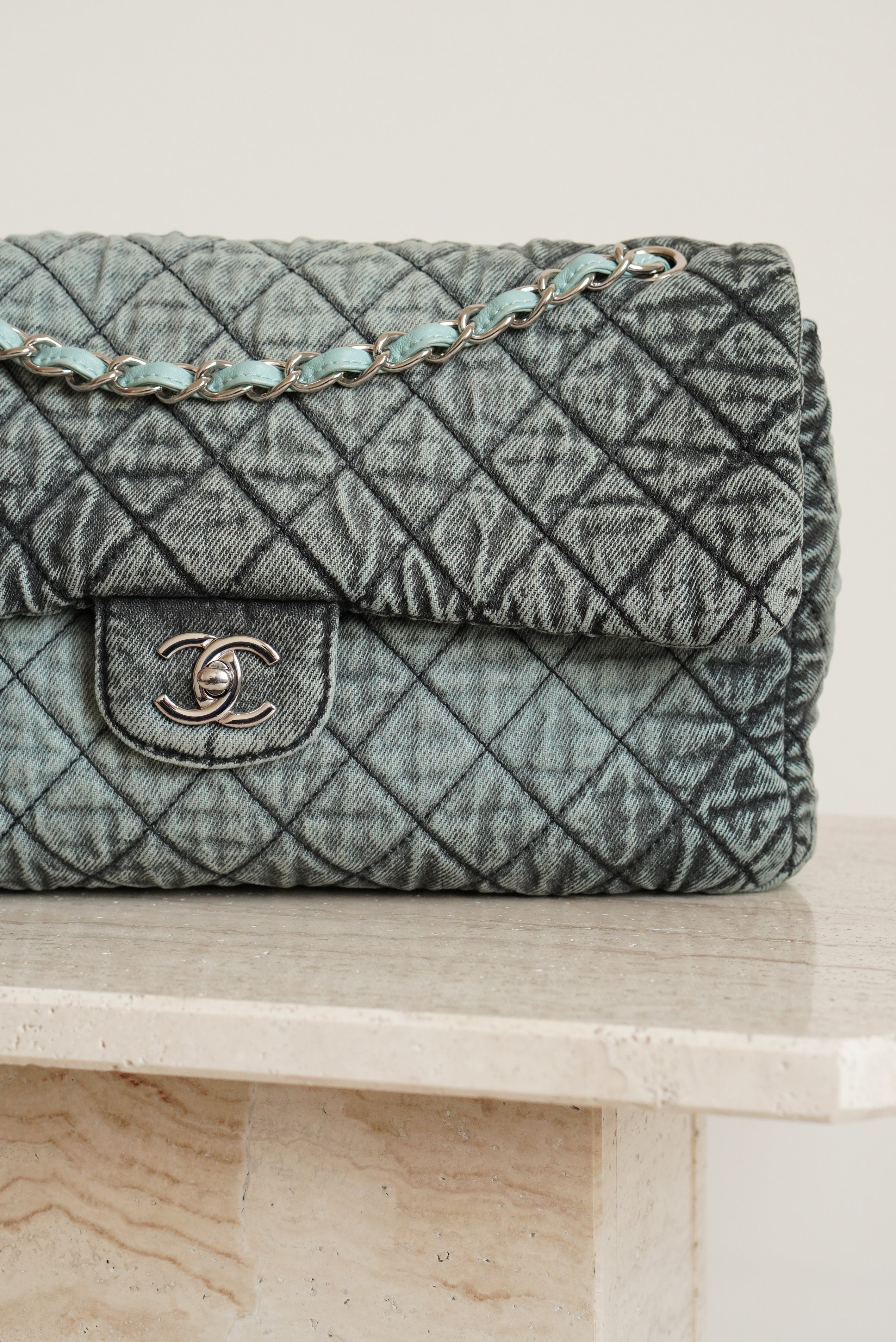CHANEL 20C JUMBO SINGLE FLAP DENIMPRESSION | TEAL