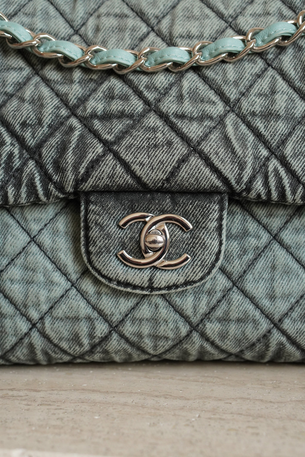 CHANEL 20C JUMBO SINGLE FLAP DENIMPRESSION | TEAL