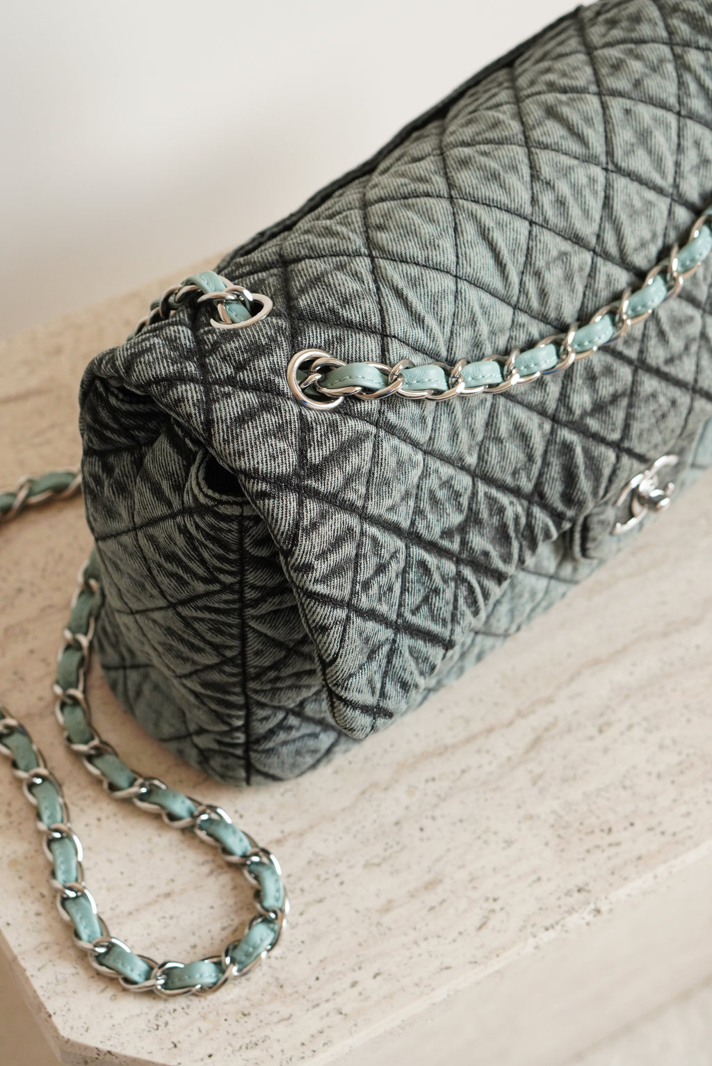 CHANEL 20C JUMBO SINGLE FLAP DENIMPRESSION | TEAL