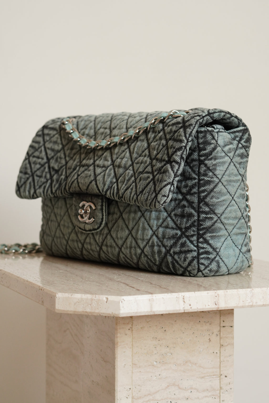 CHANEL 20C JUMBO SINGLE FLAP DENIMPRESSION | TEAL