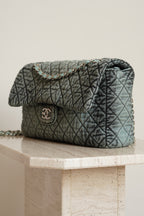 CHANEL 20C JUMBO SINGLE FLAP DENIMPRESSION | TEAL