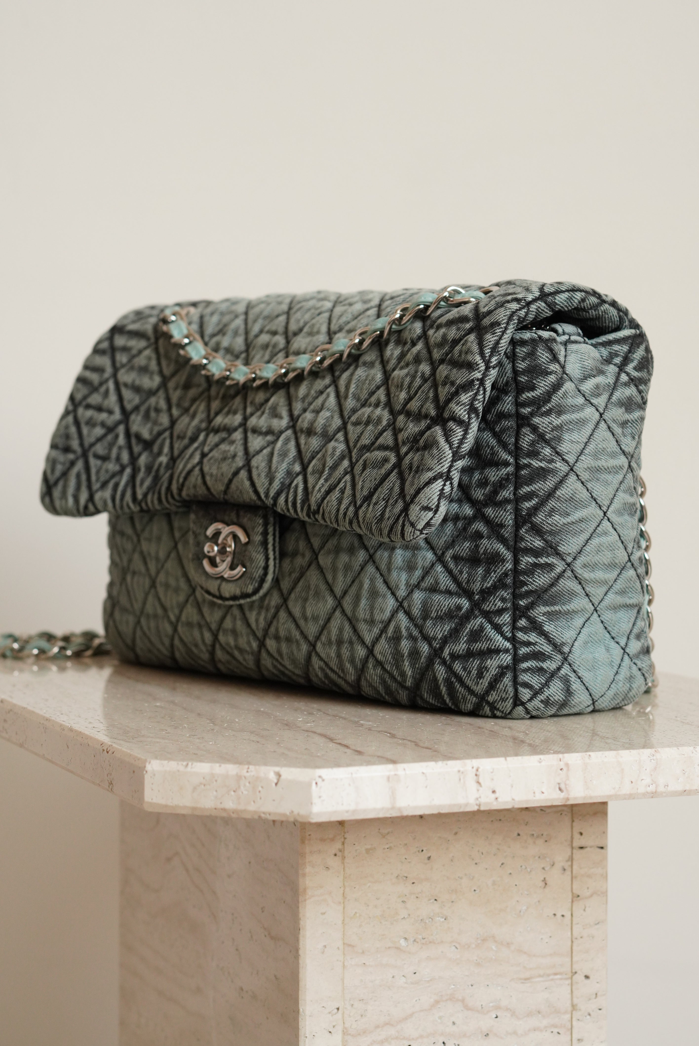 CHANEL 20C JUMBO SINGLE FLAP DENIMPRESSION | TEAL
