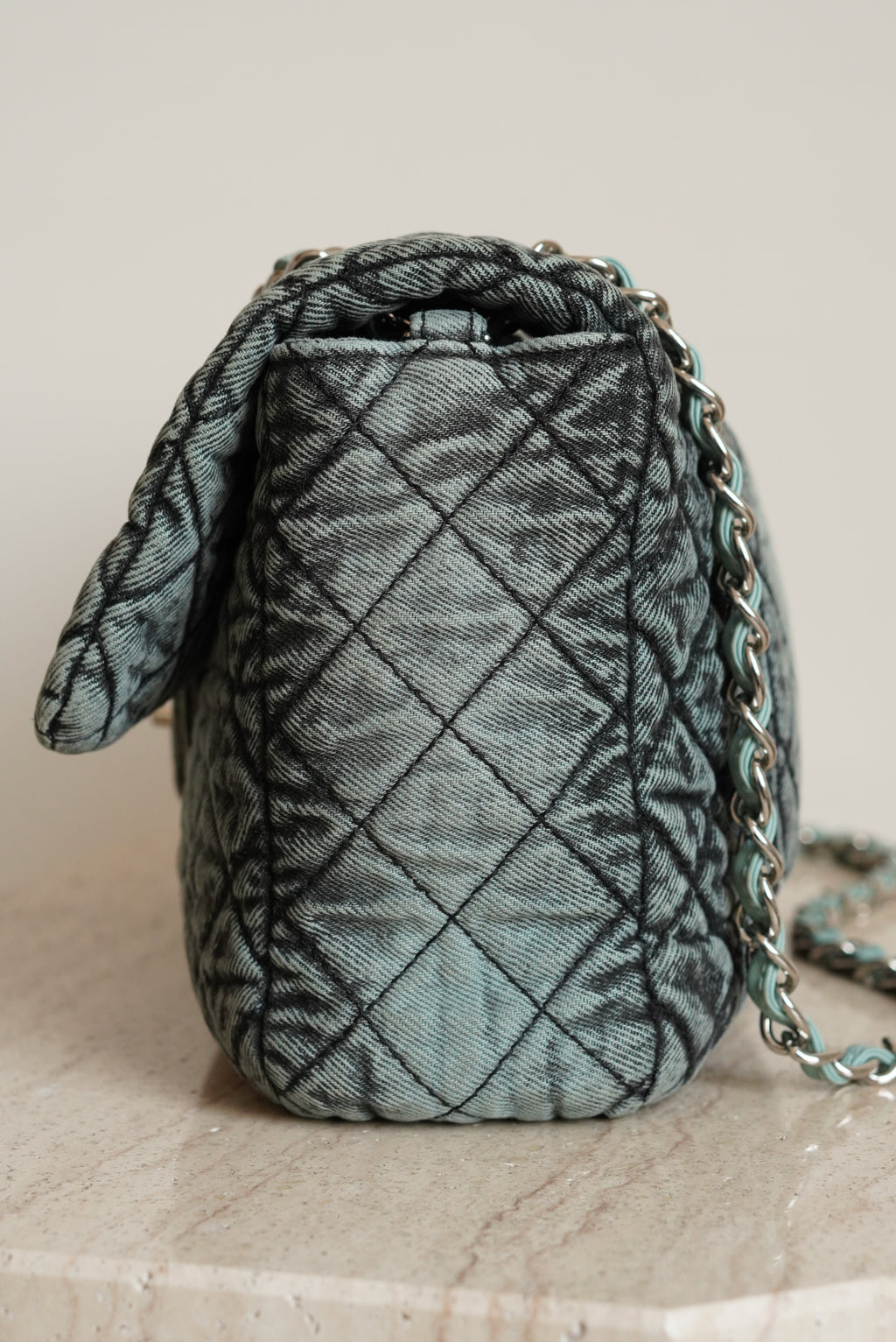 CHANEL 20C JUMBO SINGLE FLAP DENIMPRESSION | TEAL