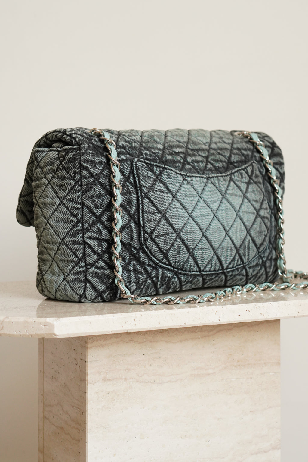 CHANEL 20C JUMBO SINGLE FLAP DENIMPRESSION | TEAL