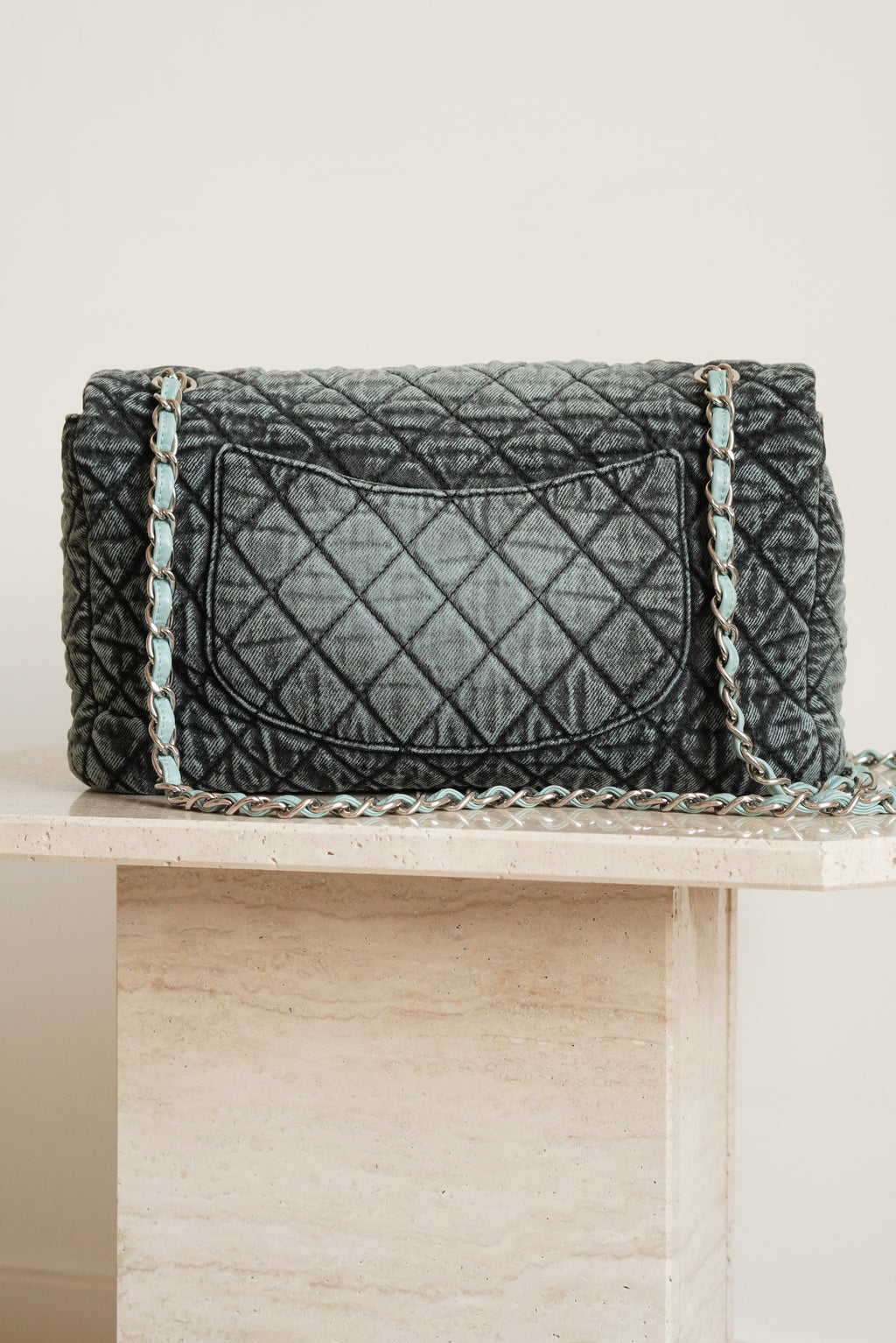 CHANEL 20C JUMBO SINGLE FLAP DENIMPRESSION | TEAL