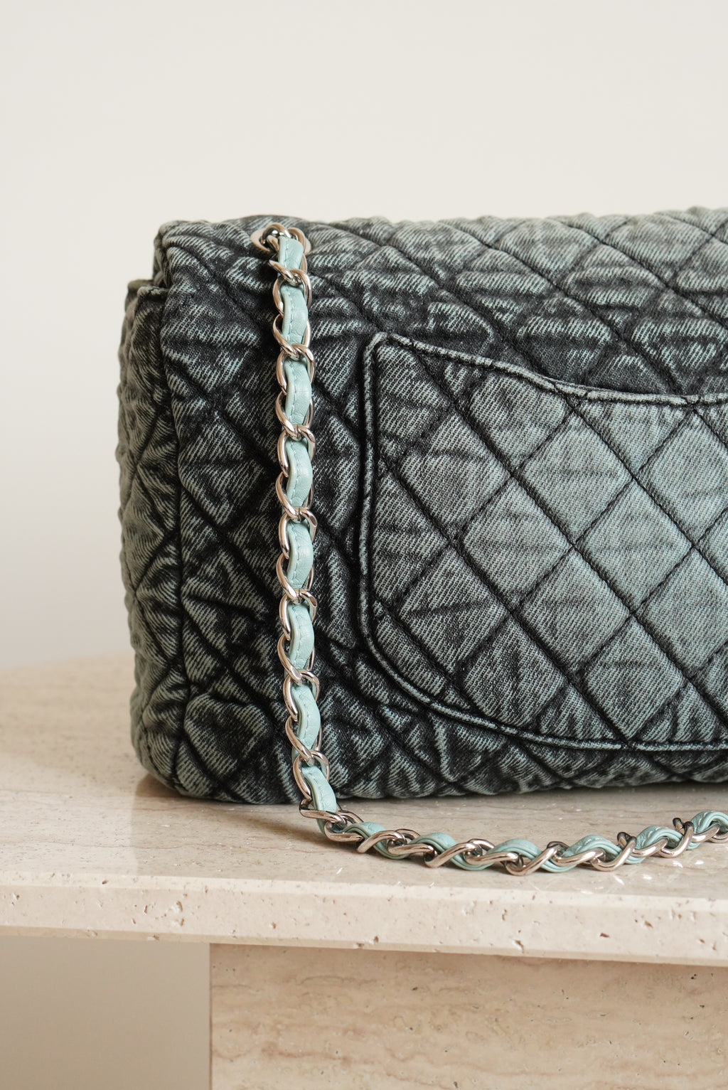 CHANEL 20C JUMBO SINGLE FLAP DENIMPRESSION | TEAL