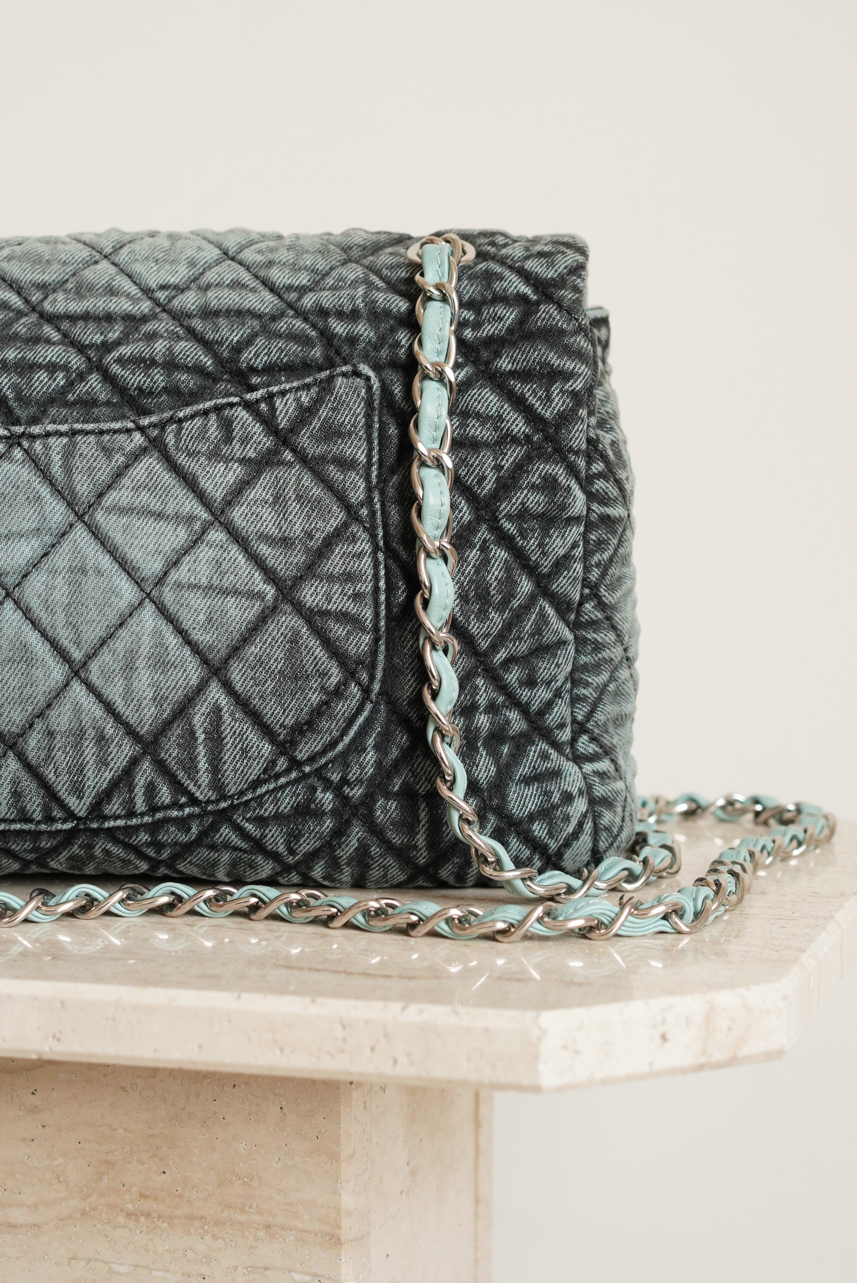 CHANEL 20C JUMBO SINGLE FLAP DENIMPRESSION | TEAL