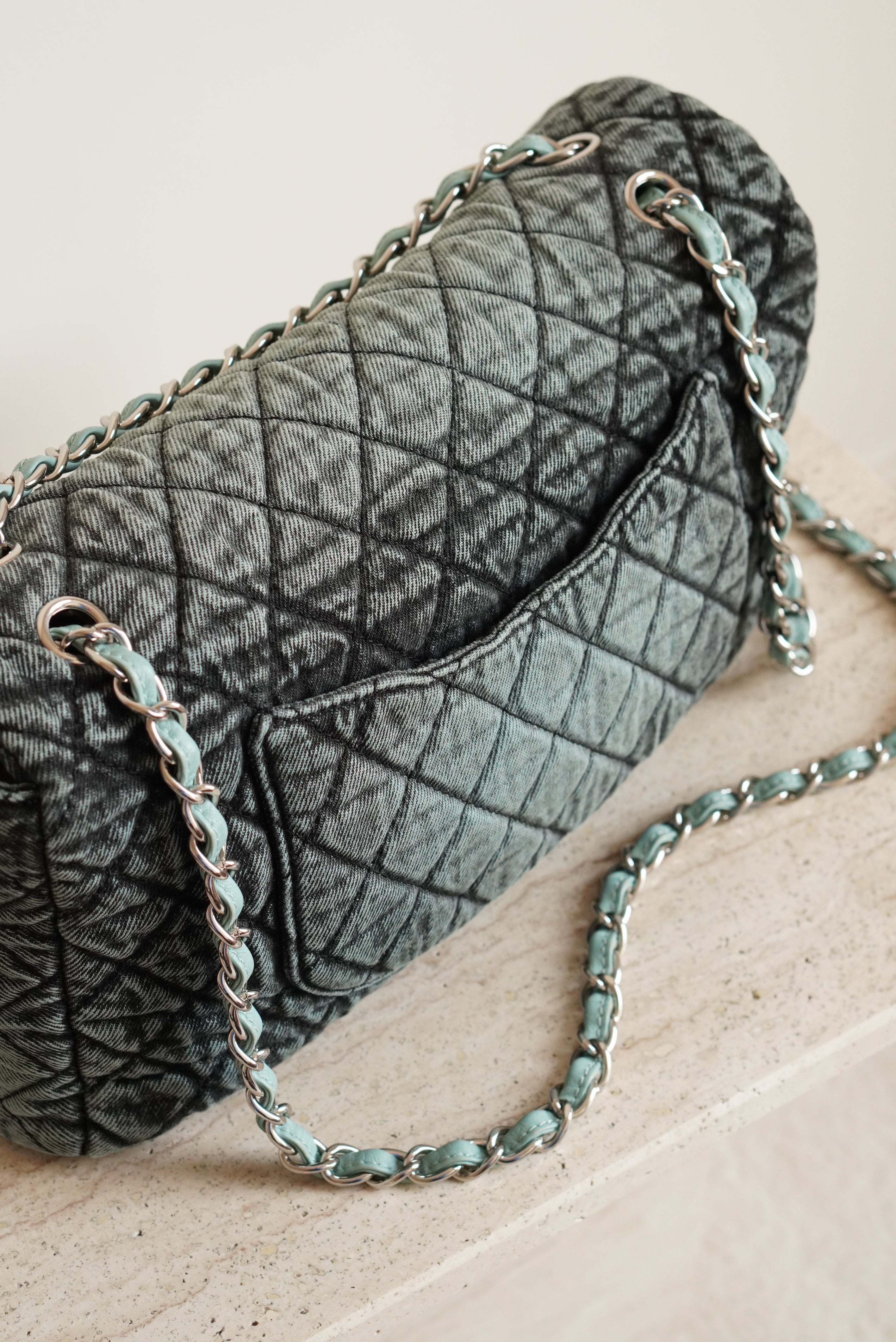 CHANEL 20C JUMBO SINGLE FLAP DENIMPRESSION | TEAL