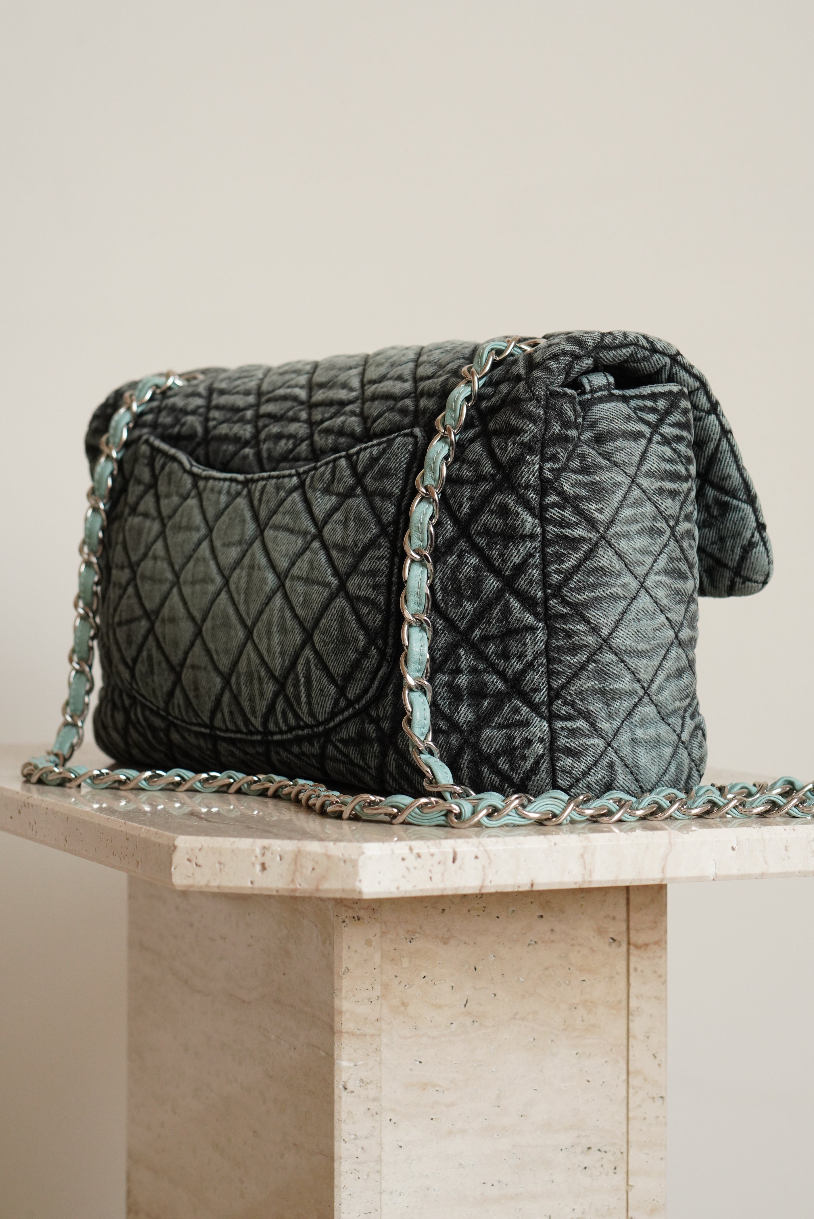 CHANEL 20C JUMBO SINGLE FLAP DENIMPRESSION | TEAL