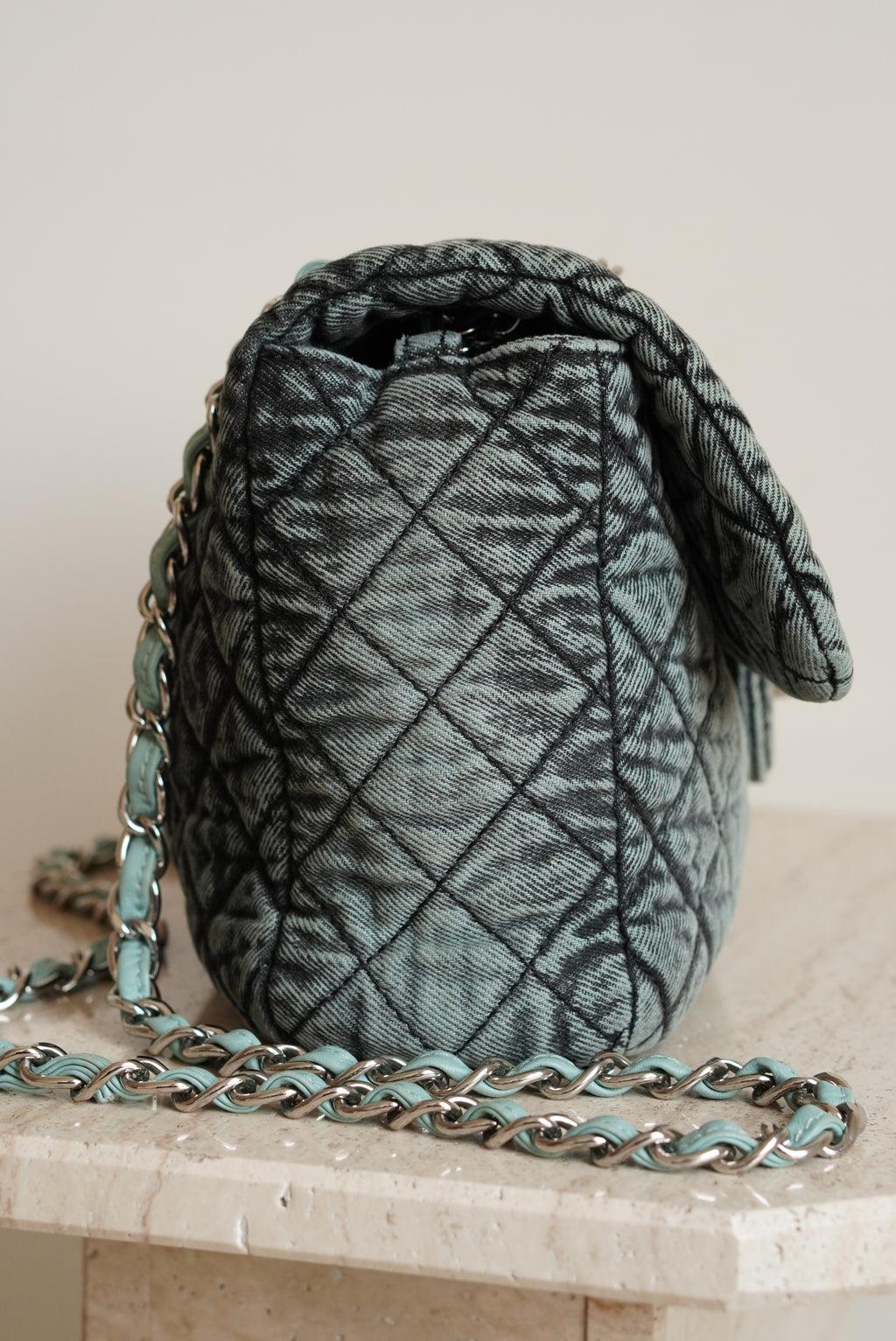 CHANEL 20C JUMBO SINGLE FLAP DENIMPRESSION | TEAL