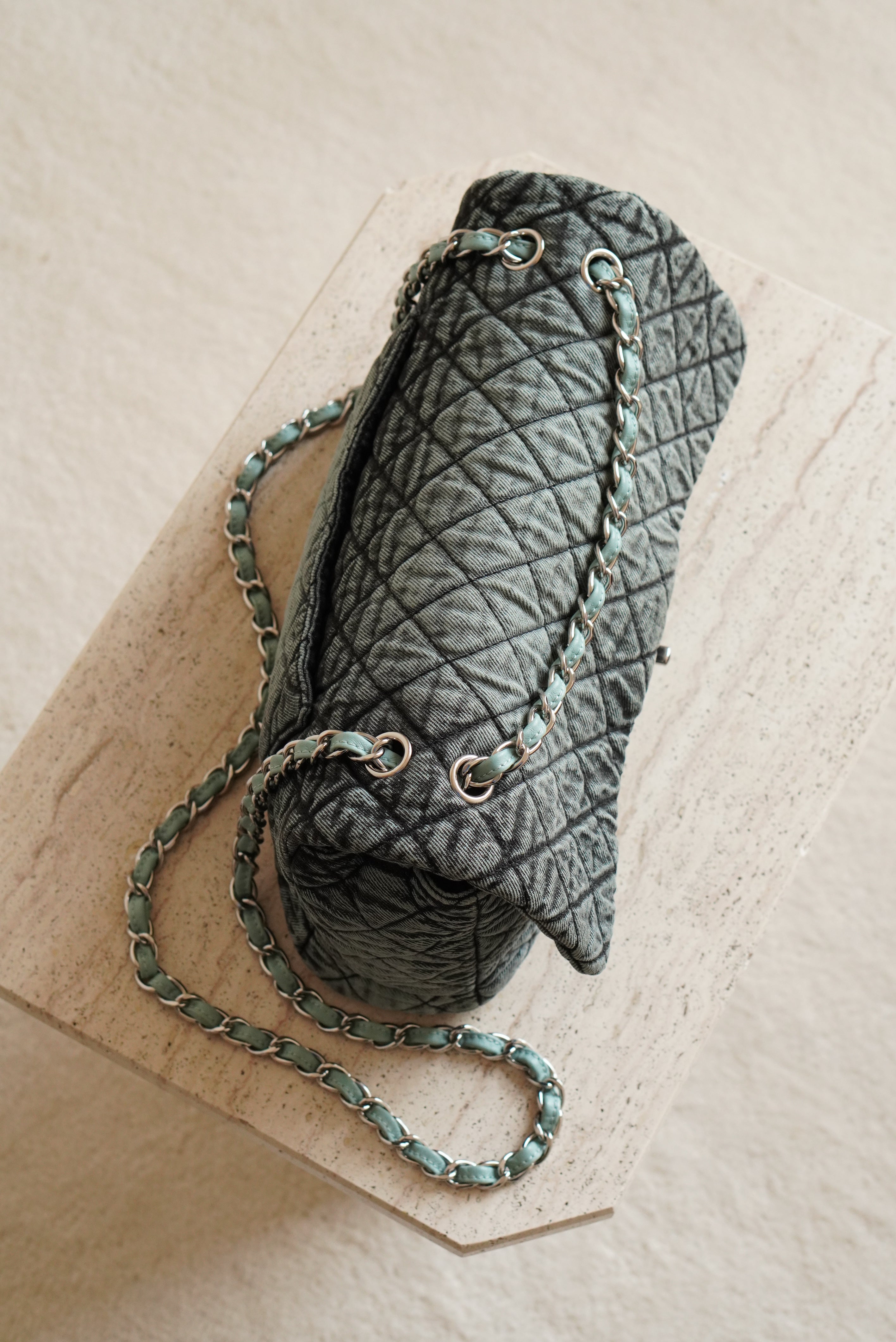 CHANEL 20C JUMBO SINGLE FLAP DENIMPRESSION | TEAL