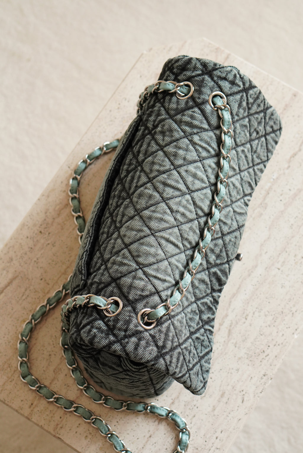 CHANEL 20C JUMBO SINGLE FLAP DENIMPRESSION | TEAL