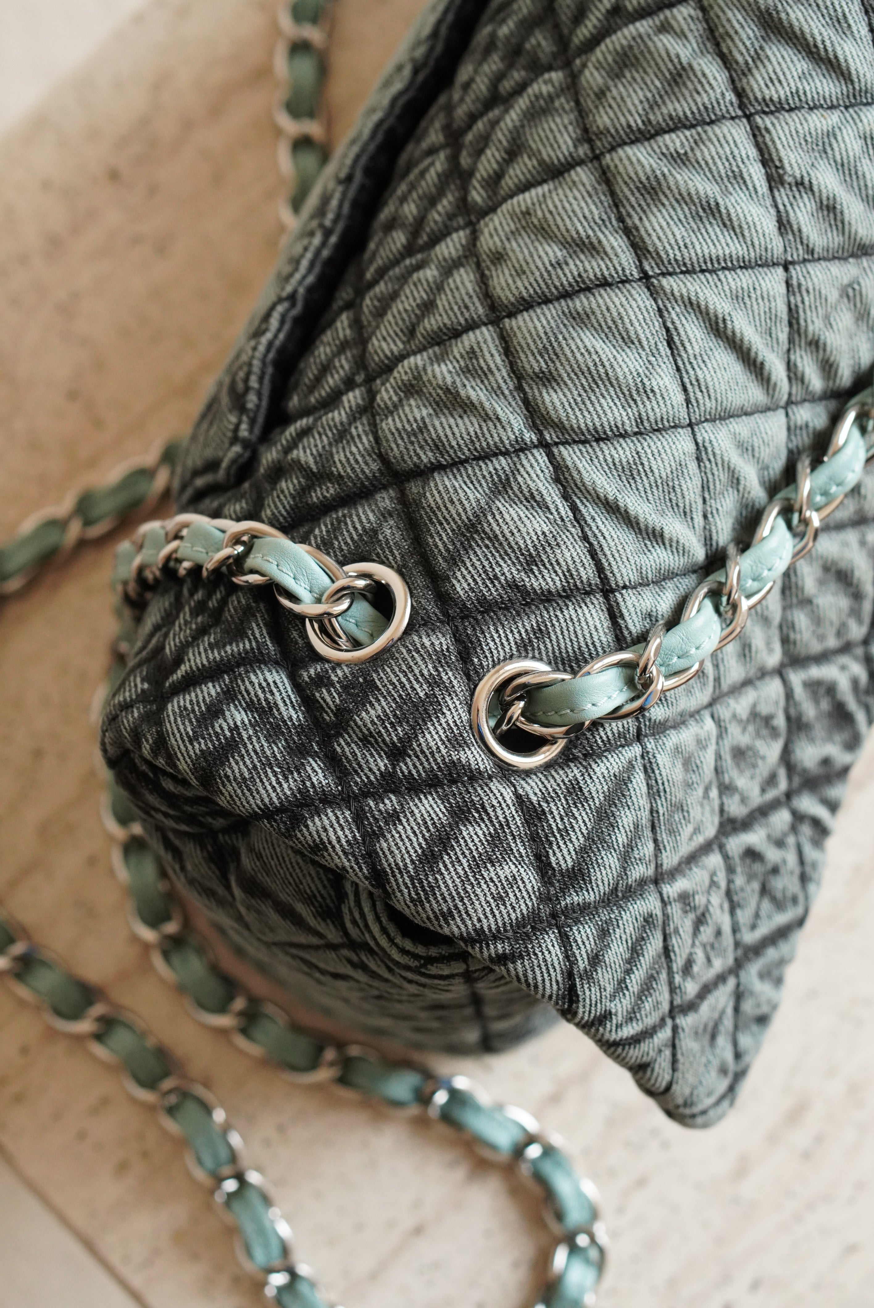 CHANEL 20C JUMBO SINGLE FLAP DENIMPRESSION | TEAL