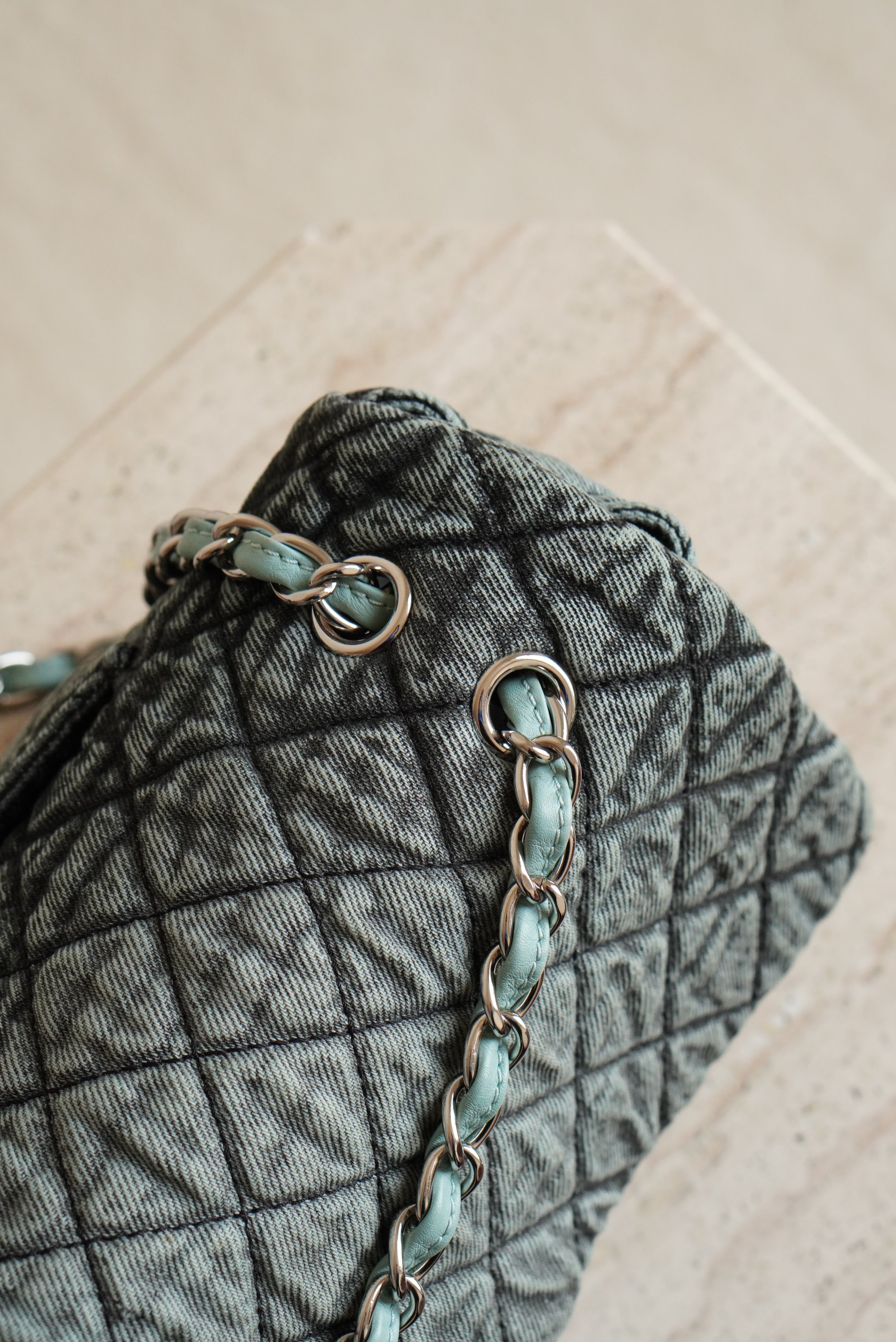 CHANEL 20C JUMBO SINGLE FLAP DENIMPRESSION | TEAL