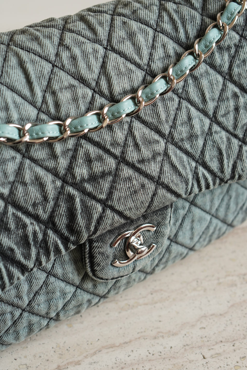 CHANEL 20C JUMBO SINGLE FLAP DENIMPRESSION | TEAL