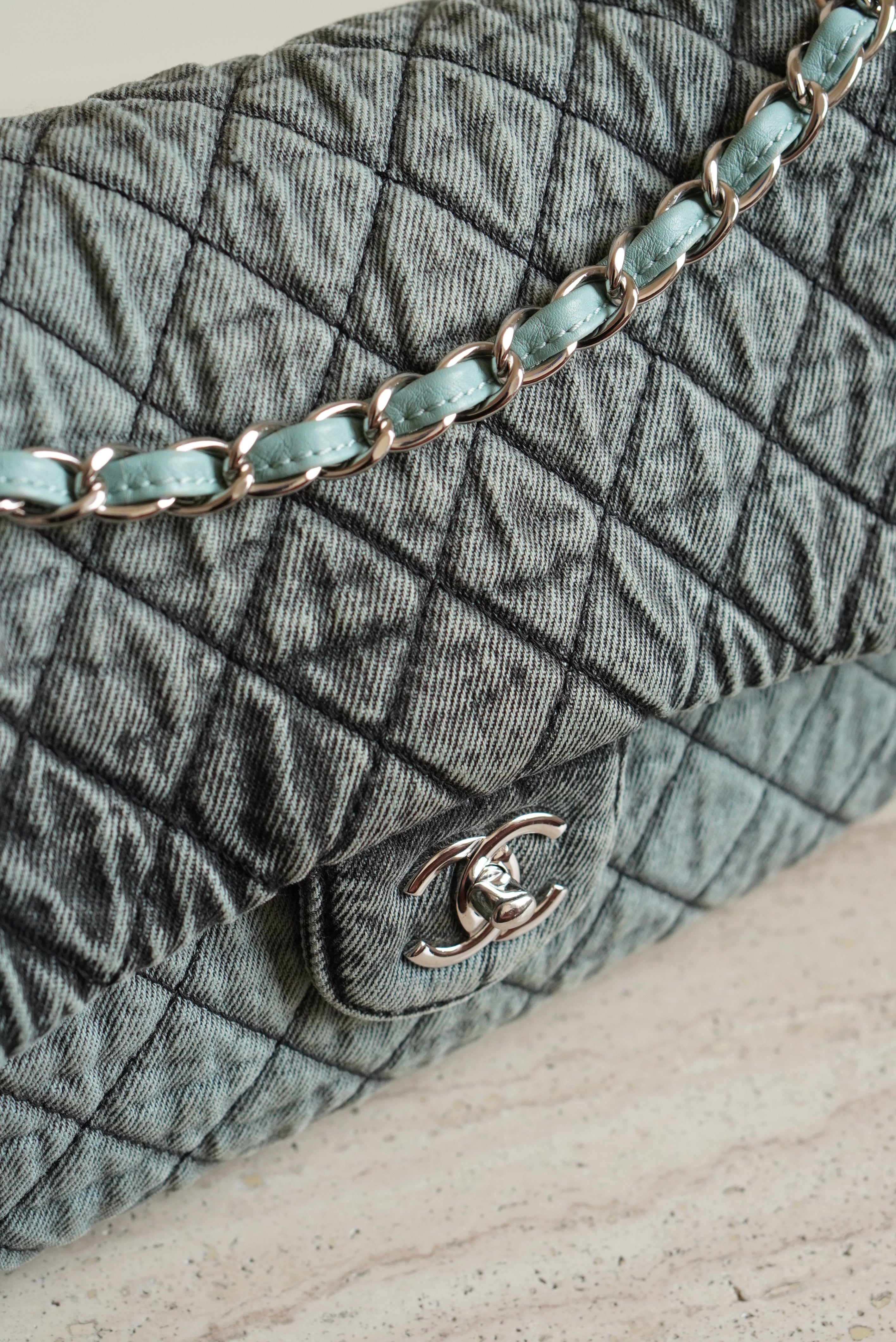CHANEL 20C JUMBO SINGLE FLAP DENIMPRESSION | TEAL