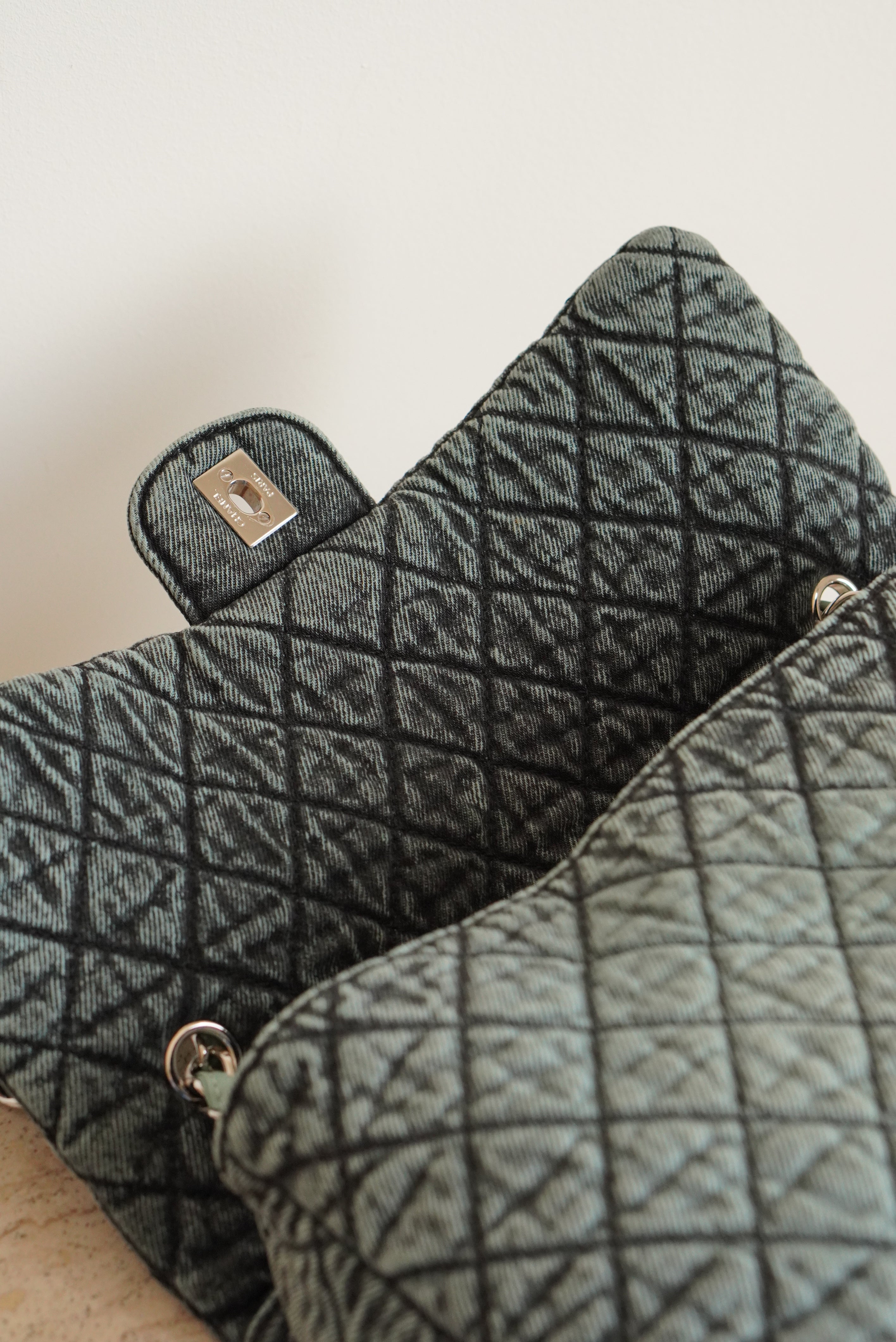 CHANEL 20C JUMBO SINGLE FLAP DENIMPRESSION | TEAL