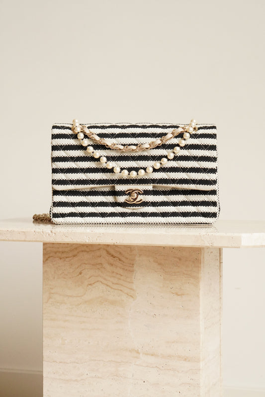 CHANEL CLASSIC COCO SAILOR MEDIUM DOUBLE FLAP | BLACK STRIPED