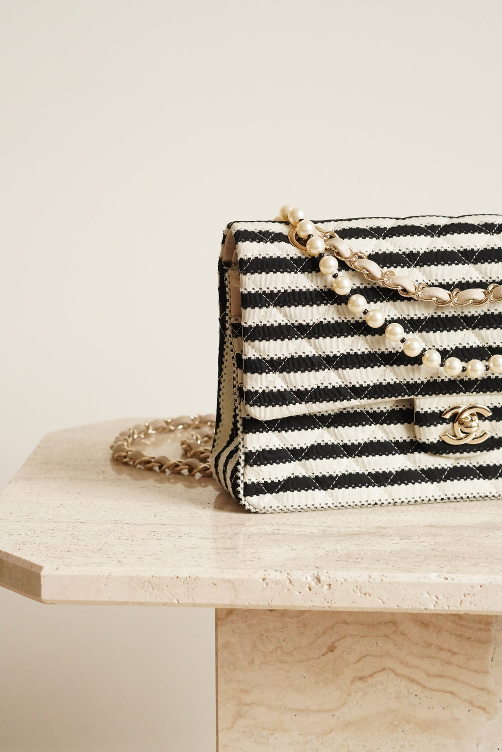 CHANEL CLASSIC COCO SAILOR MEDIUM DOUBLE FLAP | BLACK STRIPED