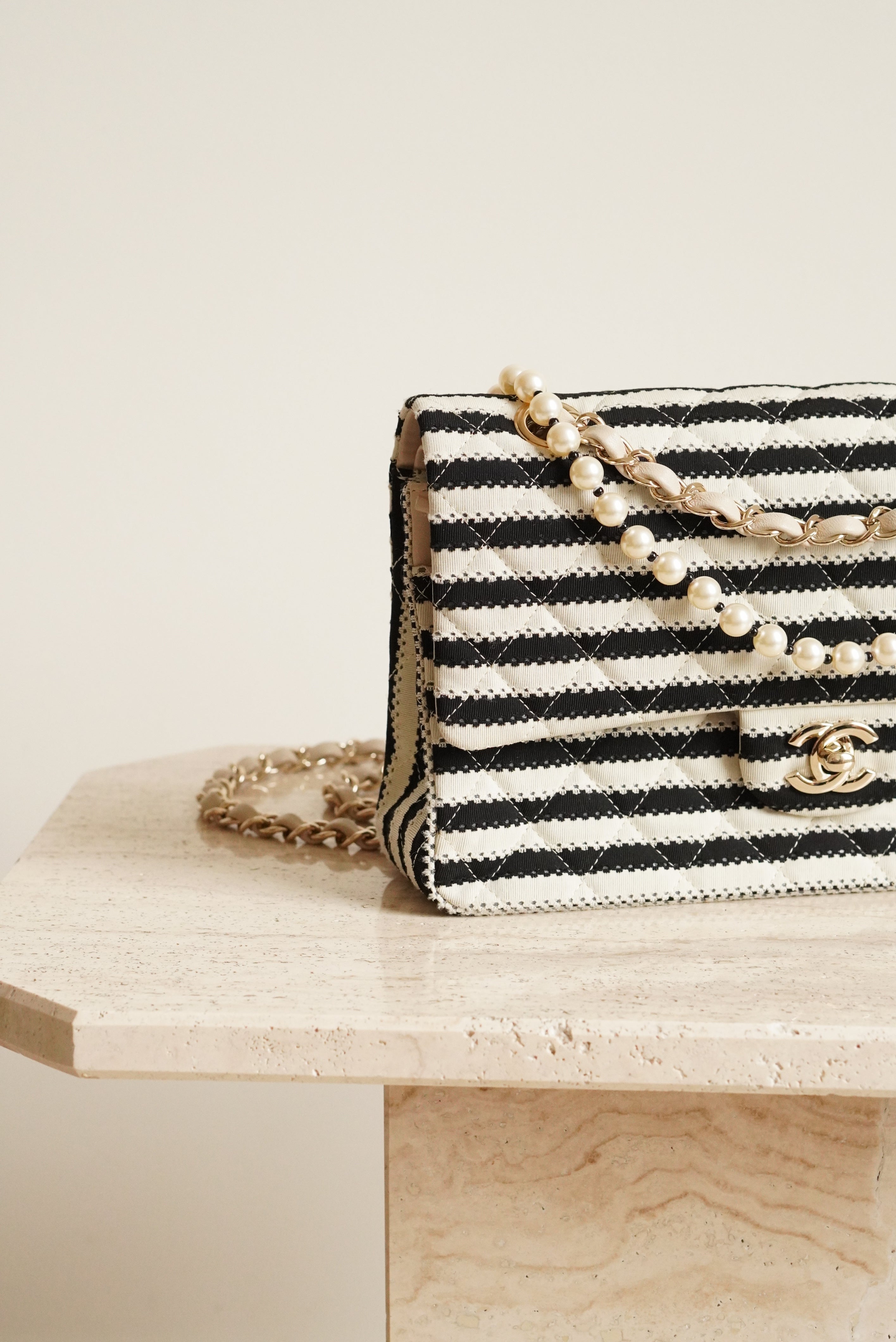CHANEL CLASSIC COCO SAILOR MEDIUM DOUBLE FLAP | BLACK STRIPED