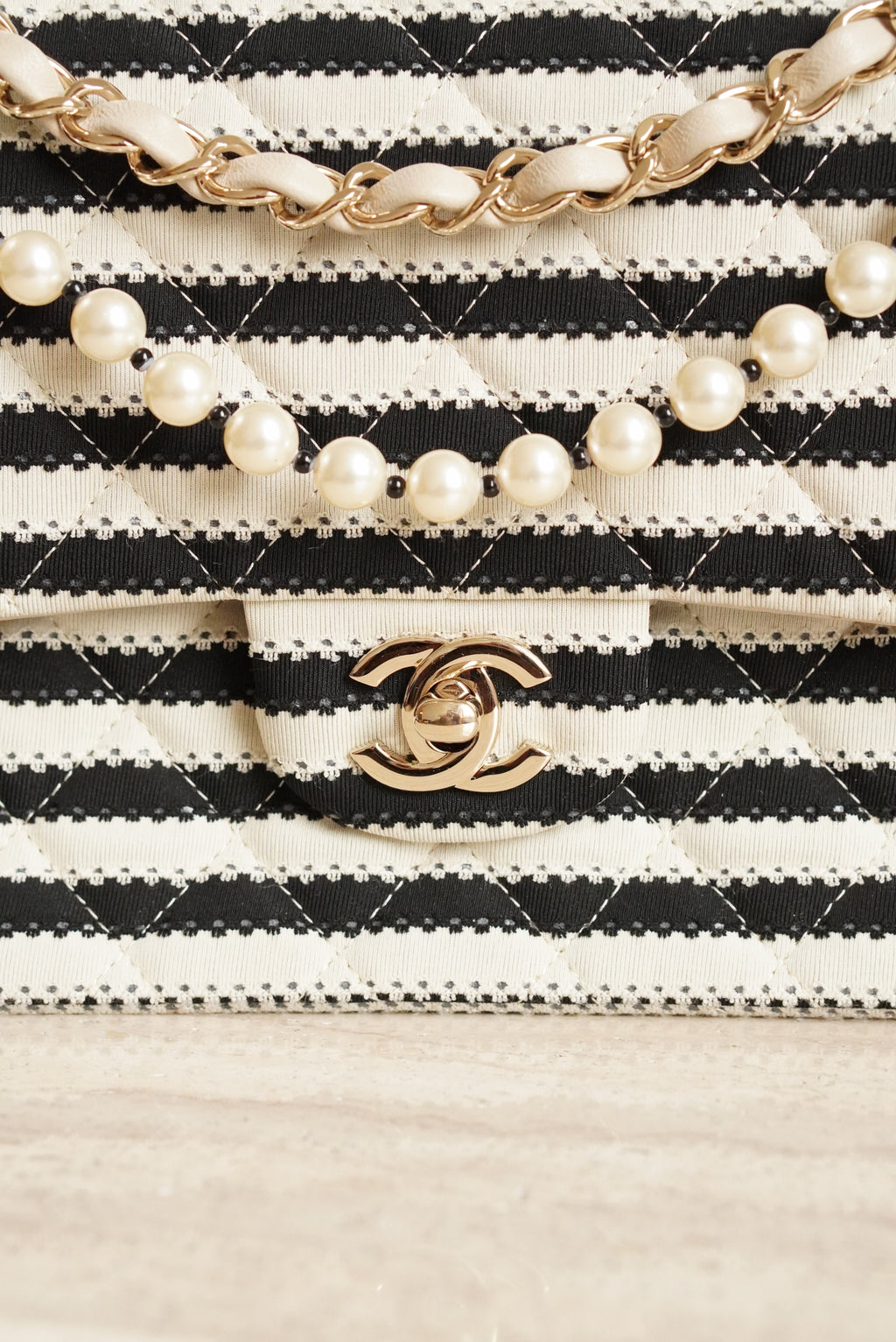 CHANEL CLASSIC COCO SAILOR MEDIUM DOUBLE FLAP | BLACK STRIPED