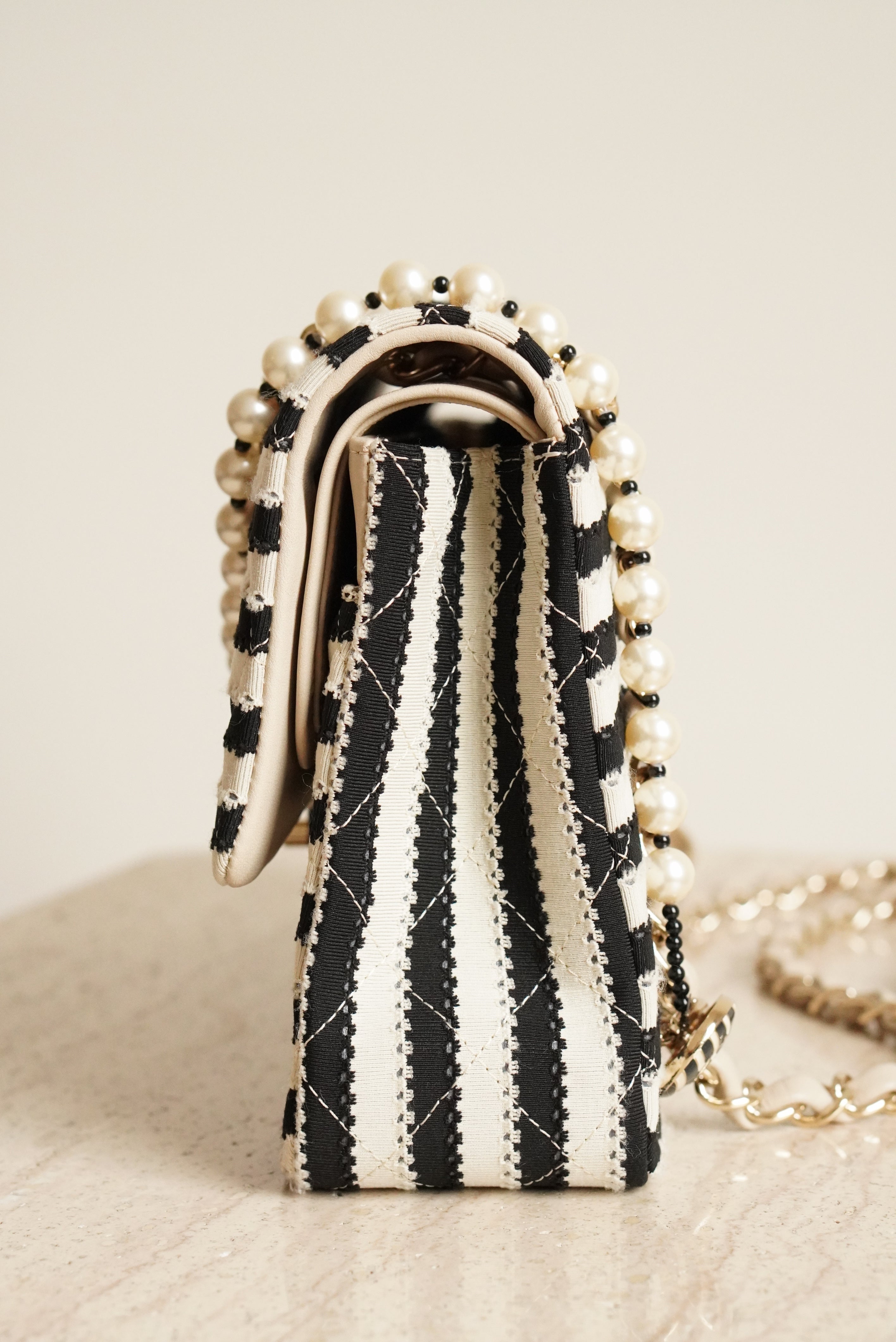 CHANEL CLASSIC COCO SAILOR MEDIUM DOUBLE FLAP | BLACK STRIPED