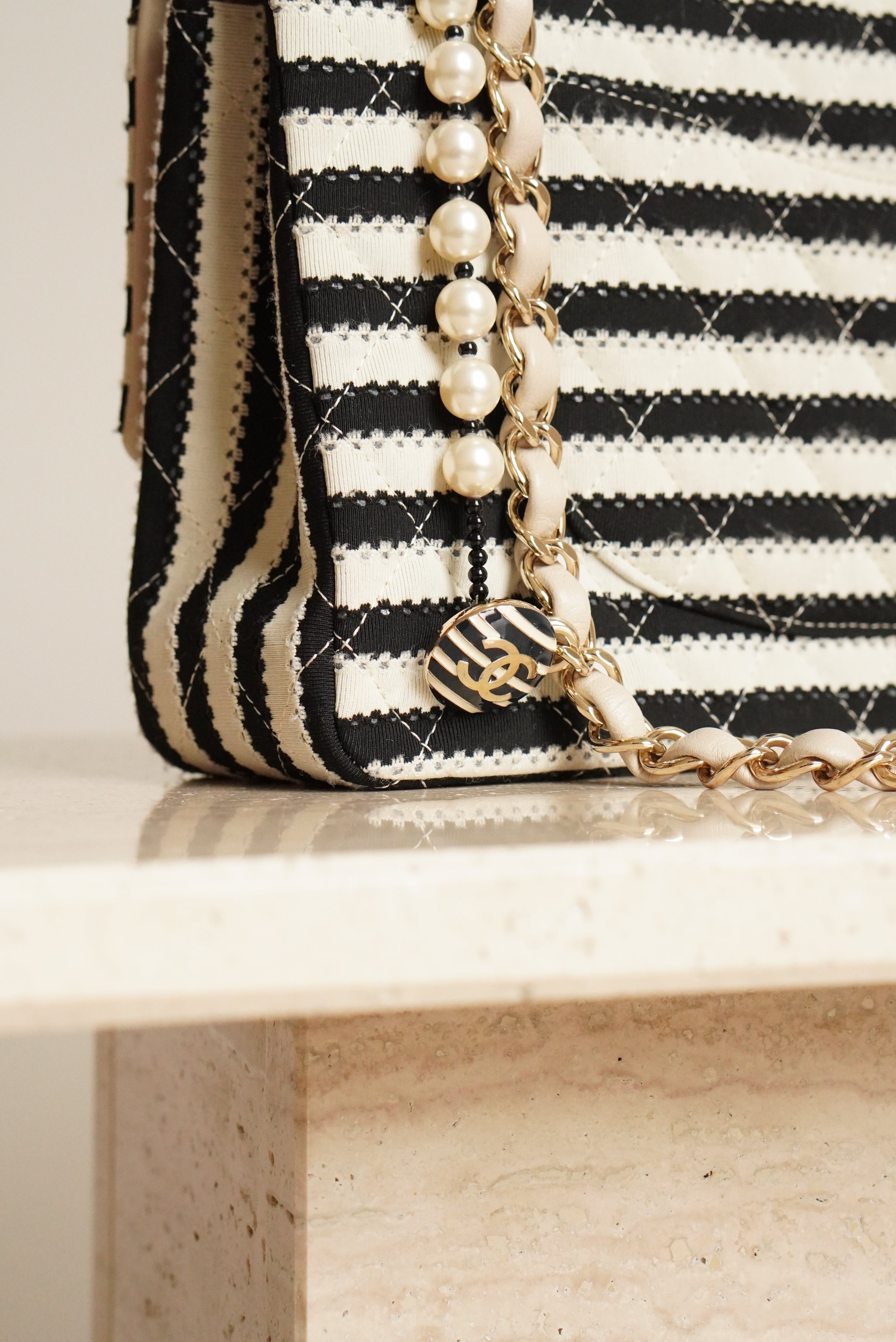 CHANEL CLASSIC COCO SAILOR MEDIUM DOUBLE FLAP | BLACK STRIPED