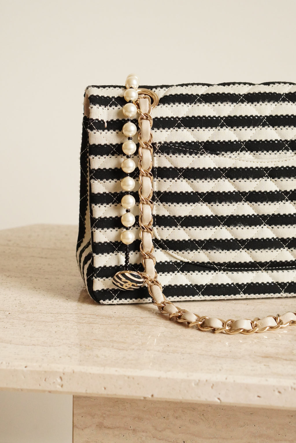 CHANEL CLASSIC COCO SAILOR MEDIUM DOUBLE FLAP | BLACK STRIPED