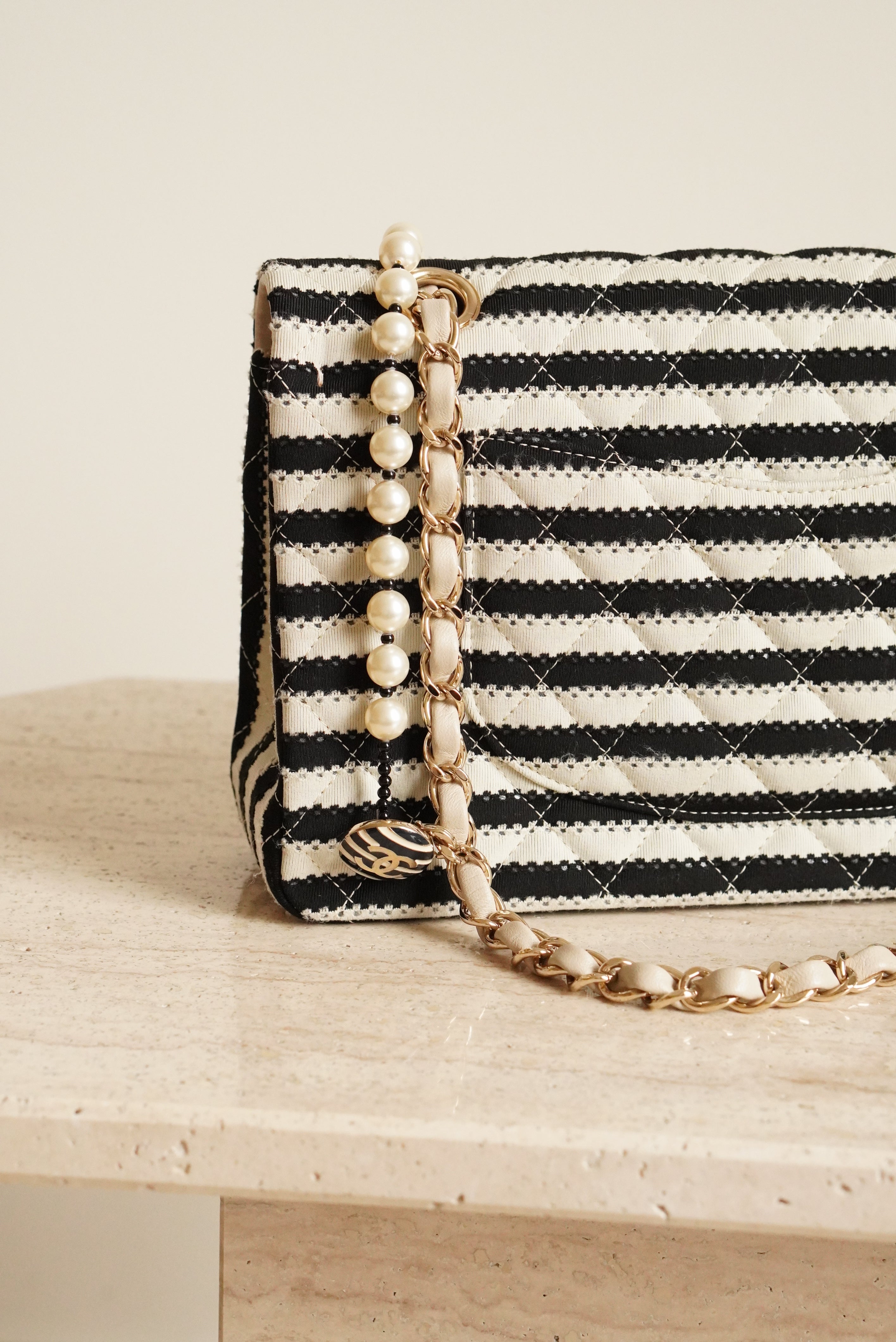 CHANEL CLASSIC COCO SAILOR MEDIUM DOUBLE FLAP | BLACK STRIPED