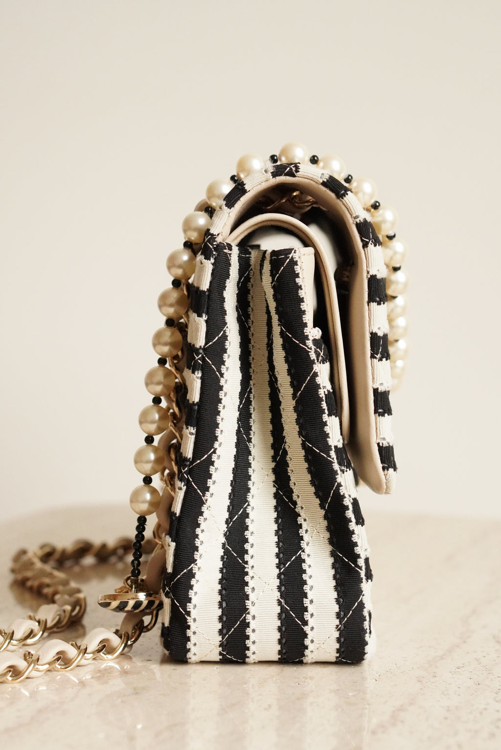CHANEL CLASSIC COCO SAILOR MEDIUM DOUBLE FLAP | BLACK STRIPED