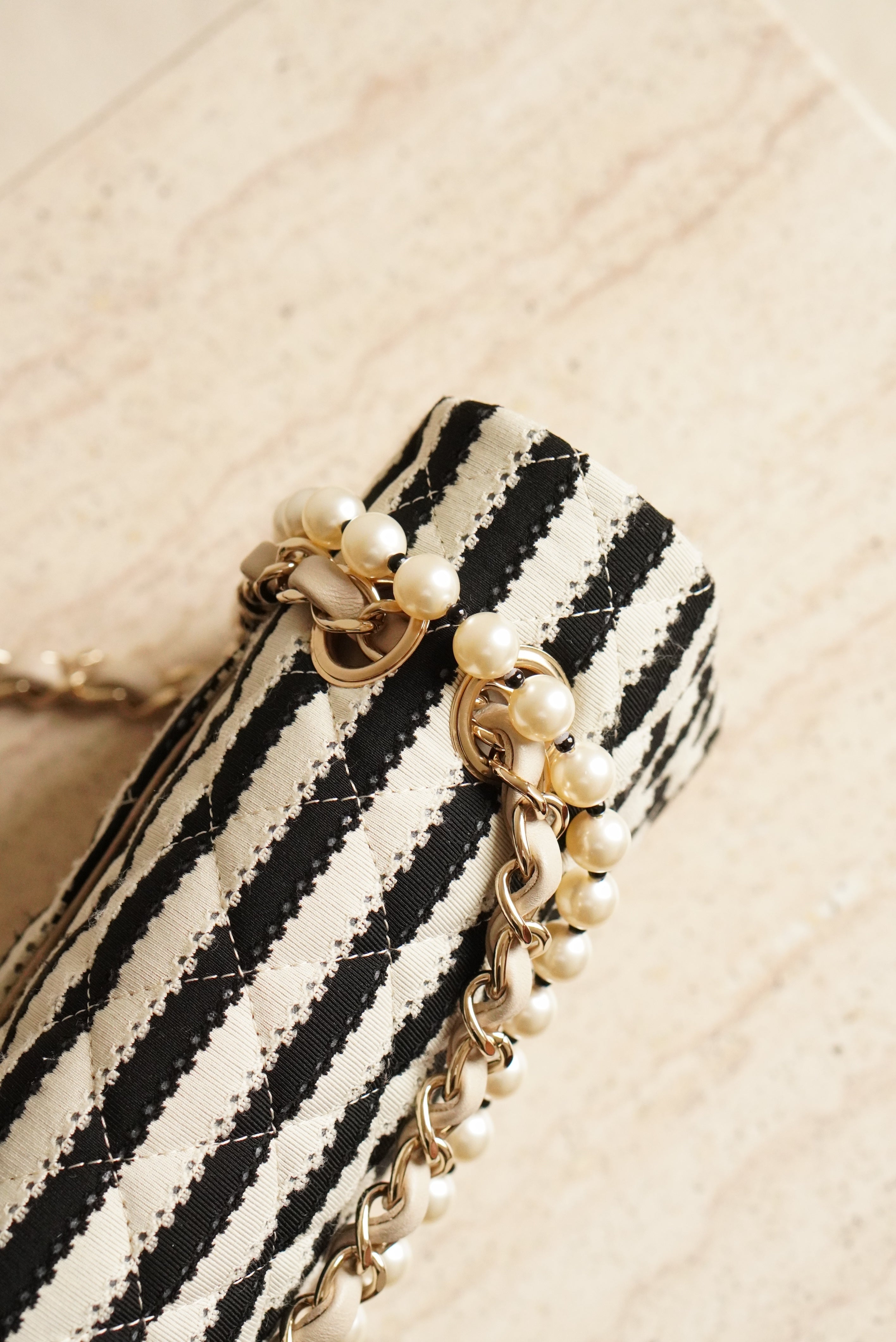 CHANEL CLASSIC COCO SAILOR MEDIUM DOUBLE FLAP | BLACK STRIPED