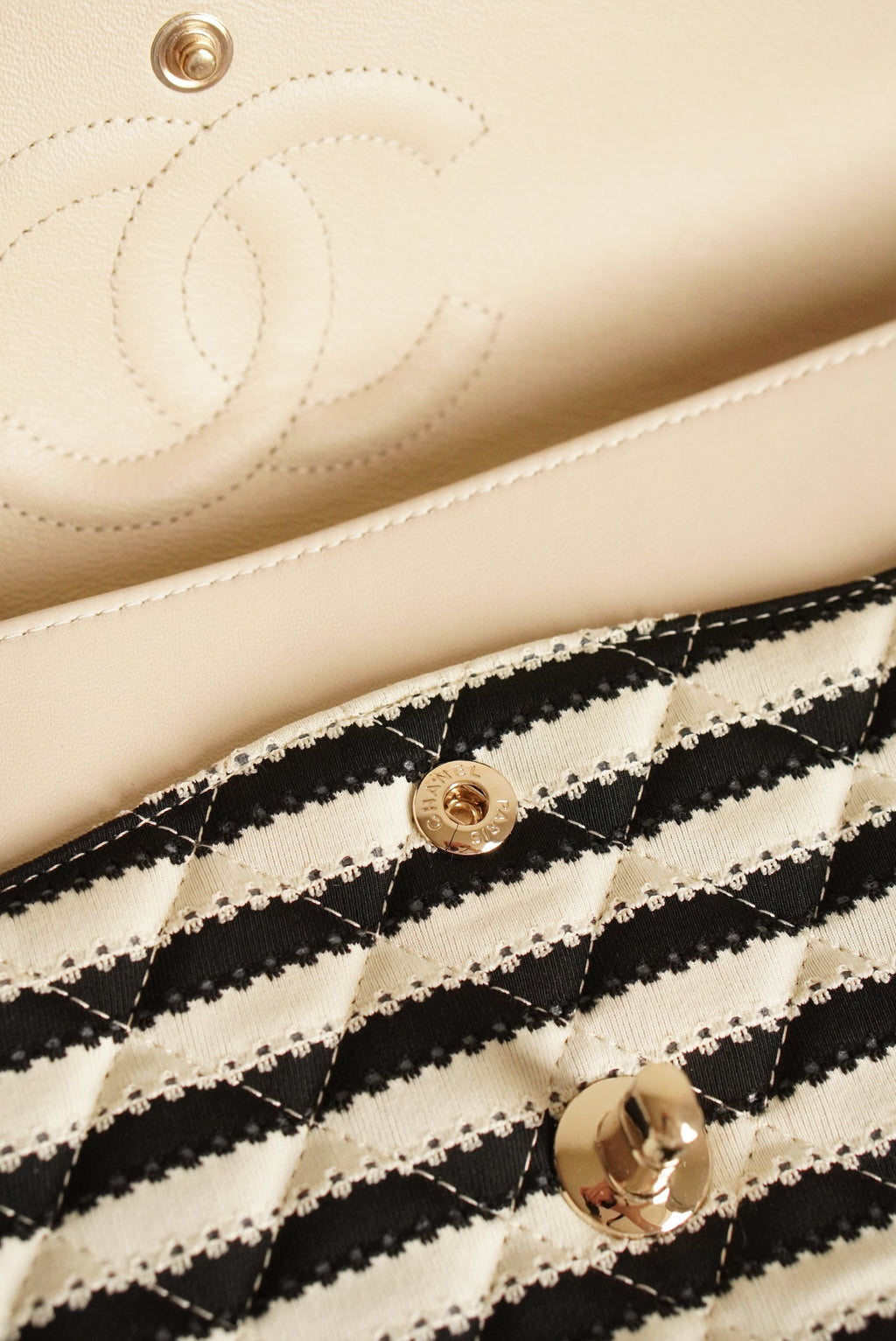 CHANEL CLASSIC COCO SAILOR MEDIUM DOUBLE FLAP | BLACK STRIPED