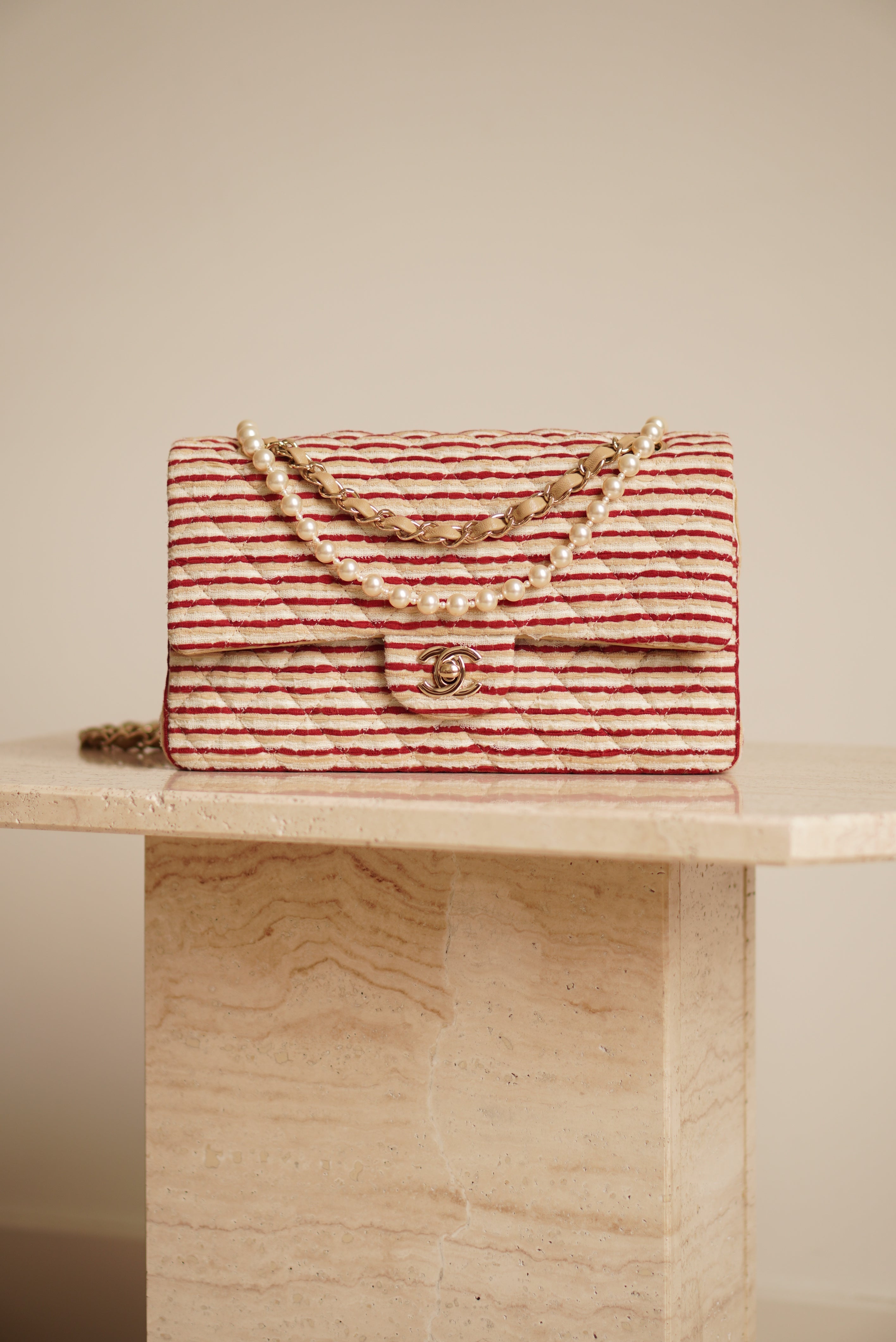 CHANEL CLASSIC COCO SAILOR MEDIUM DOUBLE FLAP | RED STRIPED