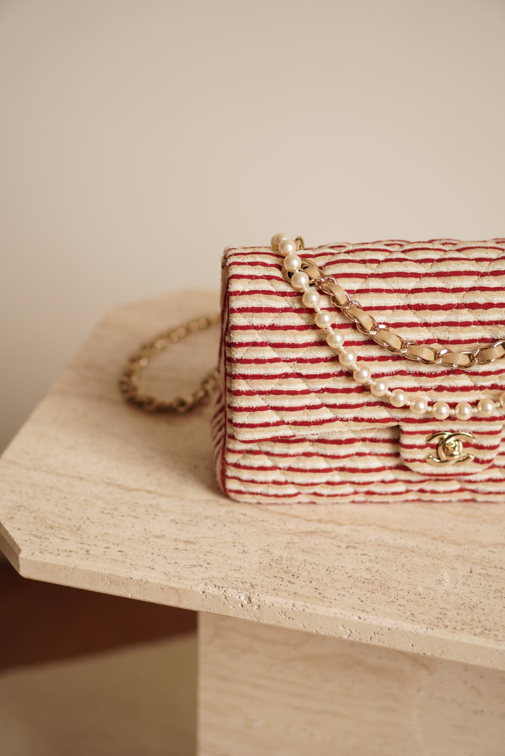 CHANEL CLASSIC COCO SAILOR MEDIUM DOUBLE FLAP | RED STRIPED