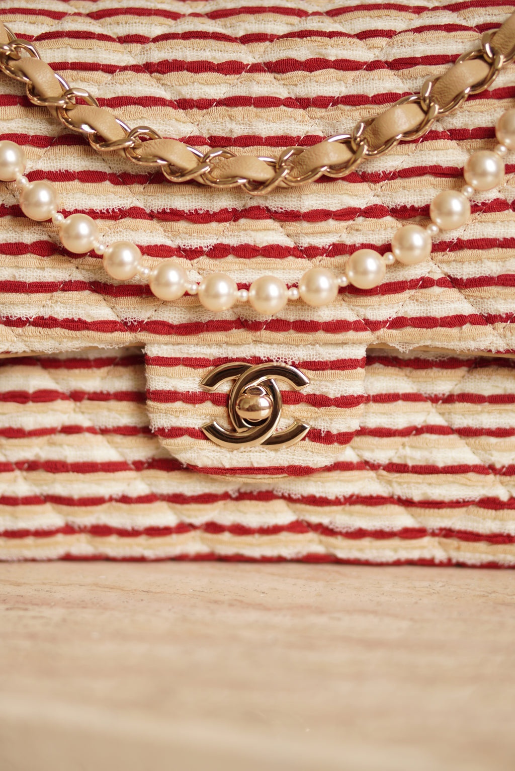 CHANEL CLASSIC COCO SAILOR MEDIUM DOUBLE FLAP | RED STRIPED