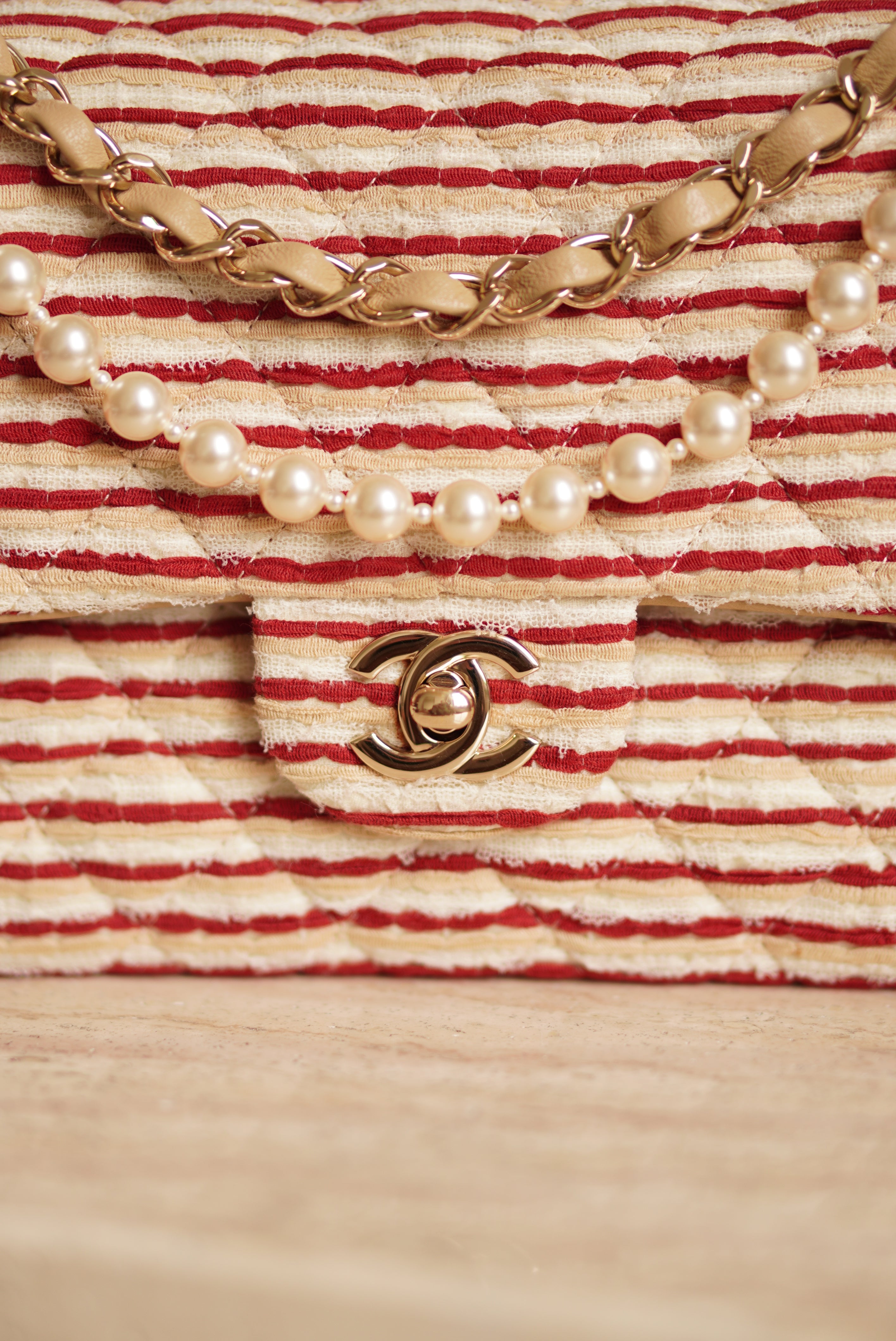 CHANEL CLASSIC COCO SAILOR MEDIUM DOUBLE FLAP | RED STRIPED