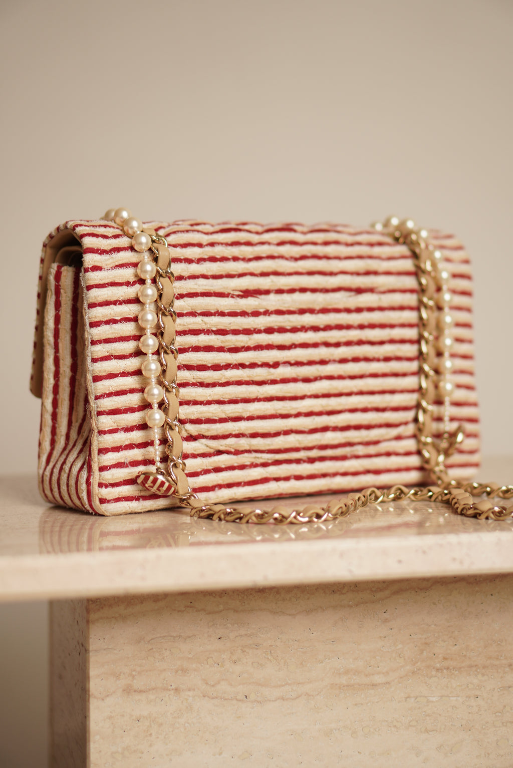 CHANEL CLASSIC COCO SAILOR MEDIUM DOUBLE FLAP | RED STRIPED
