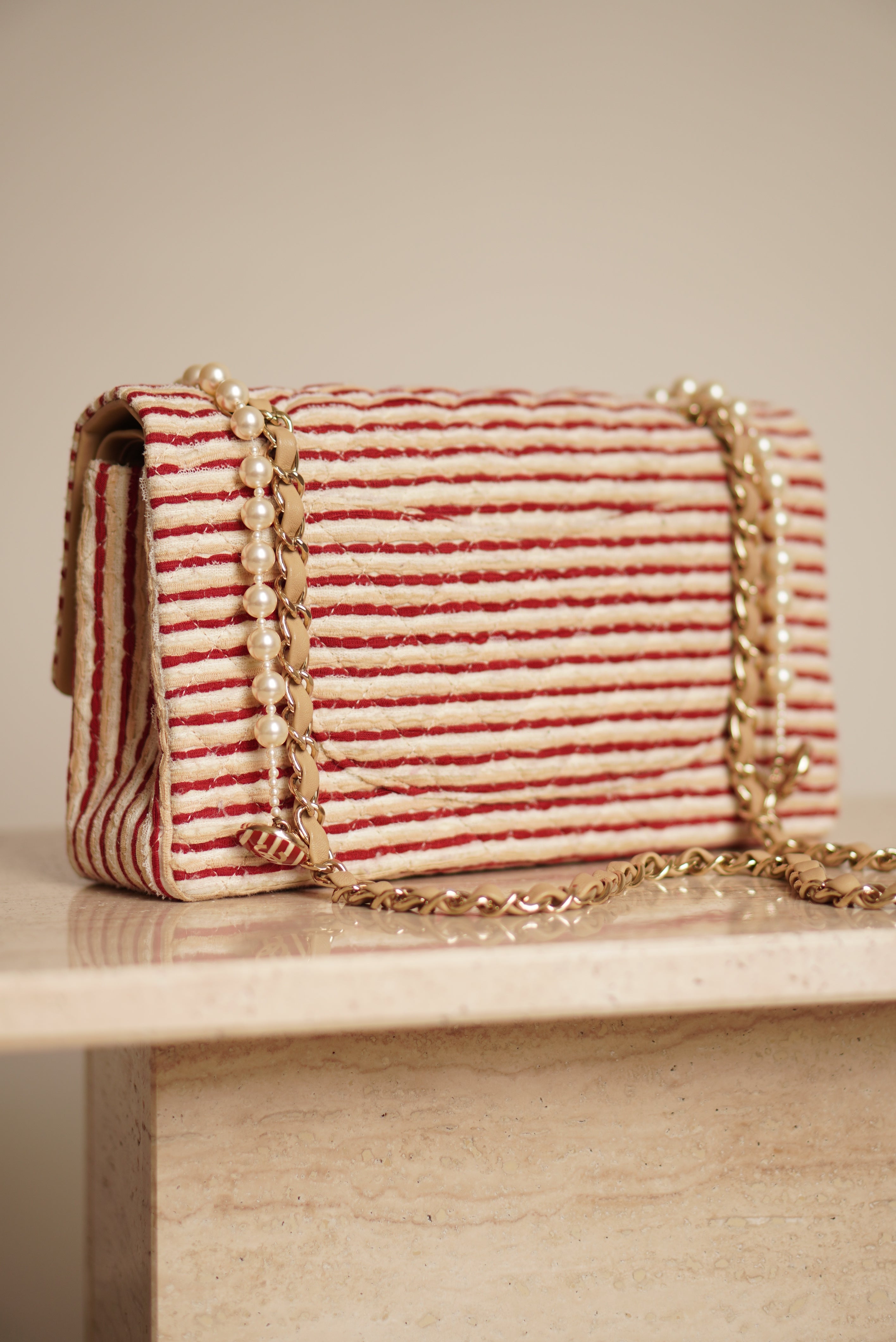 CHANEL CLASSIC COCO SAILOR MEDIUM DOUBLE FLAP | RED STRIPED