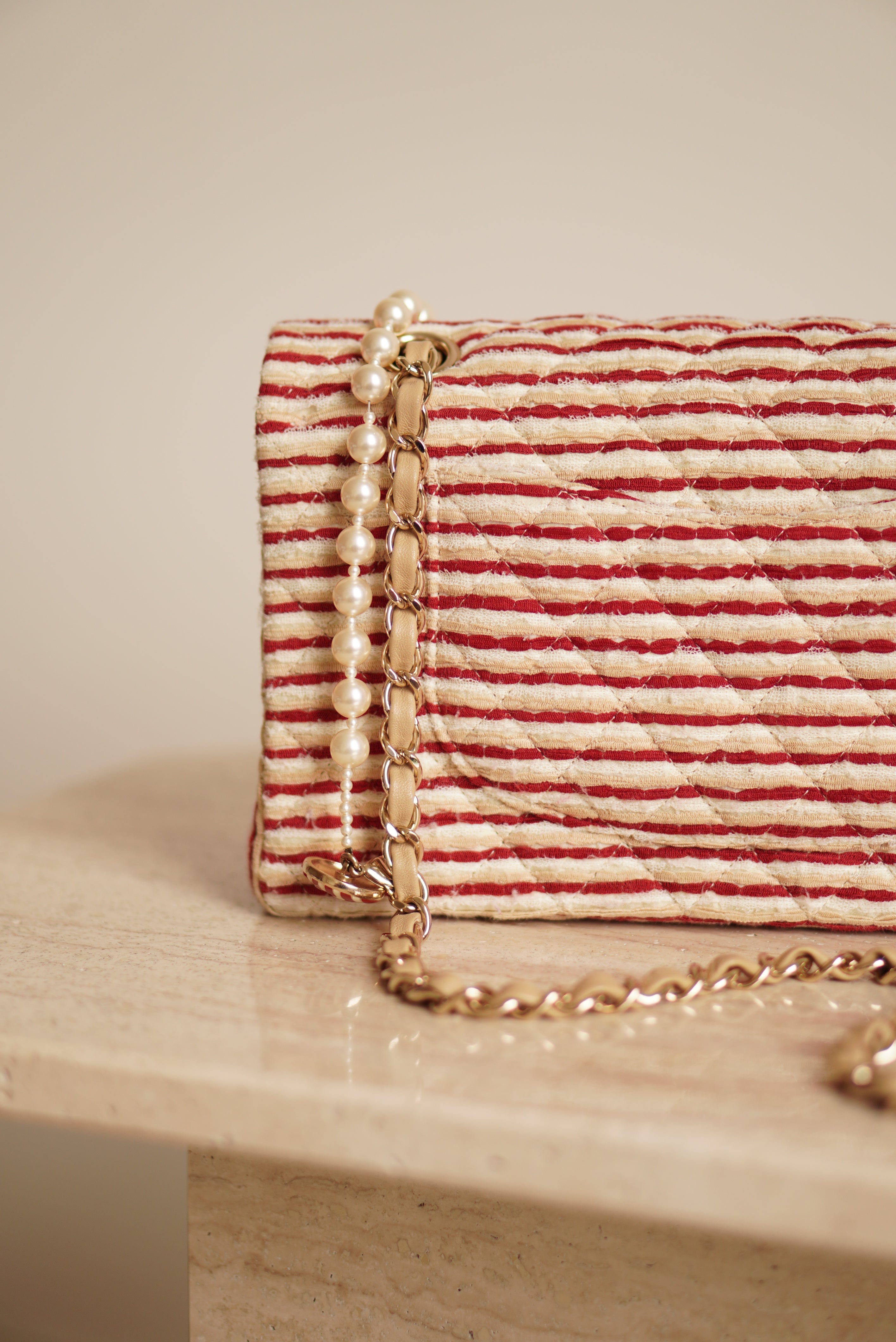 CHANEL CLASSIC COCO SAILOR MEDIUM DOUBLE FLAP | RED STRIPED