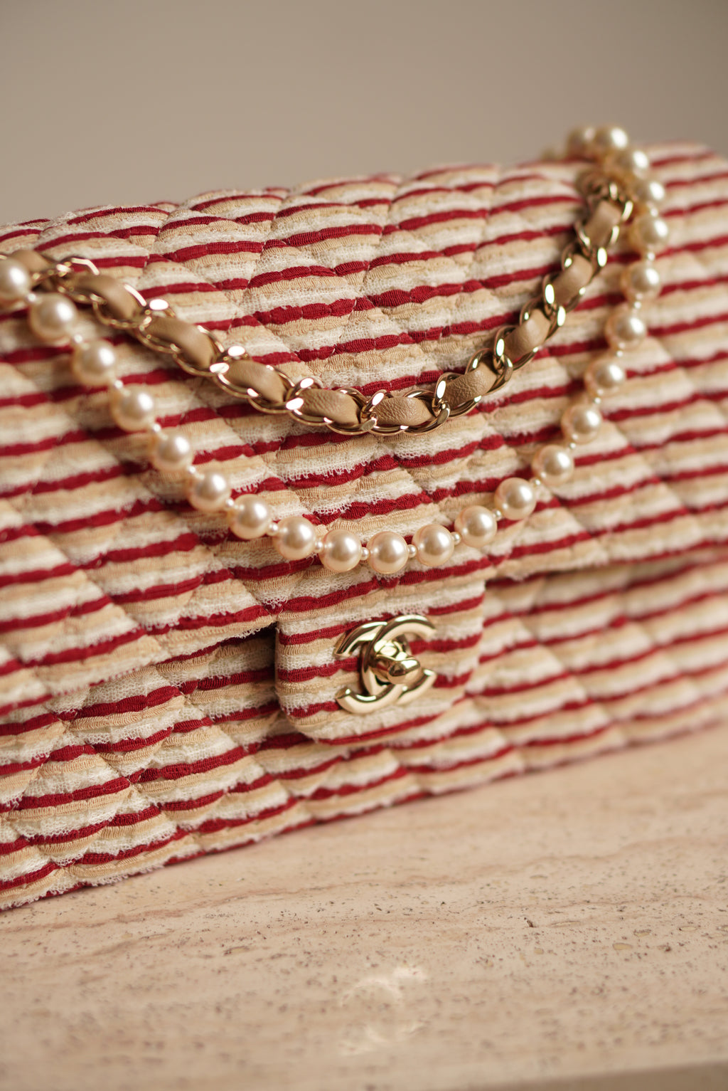 CHANEL CLASSIC COCO SAILOR MEDIUM DOUBLE FLAP | RED STRIPED