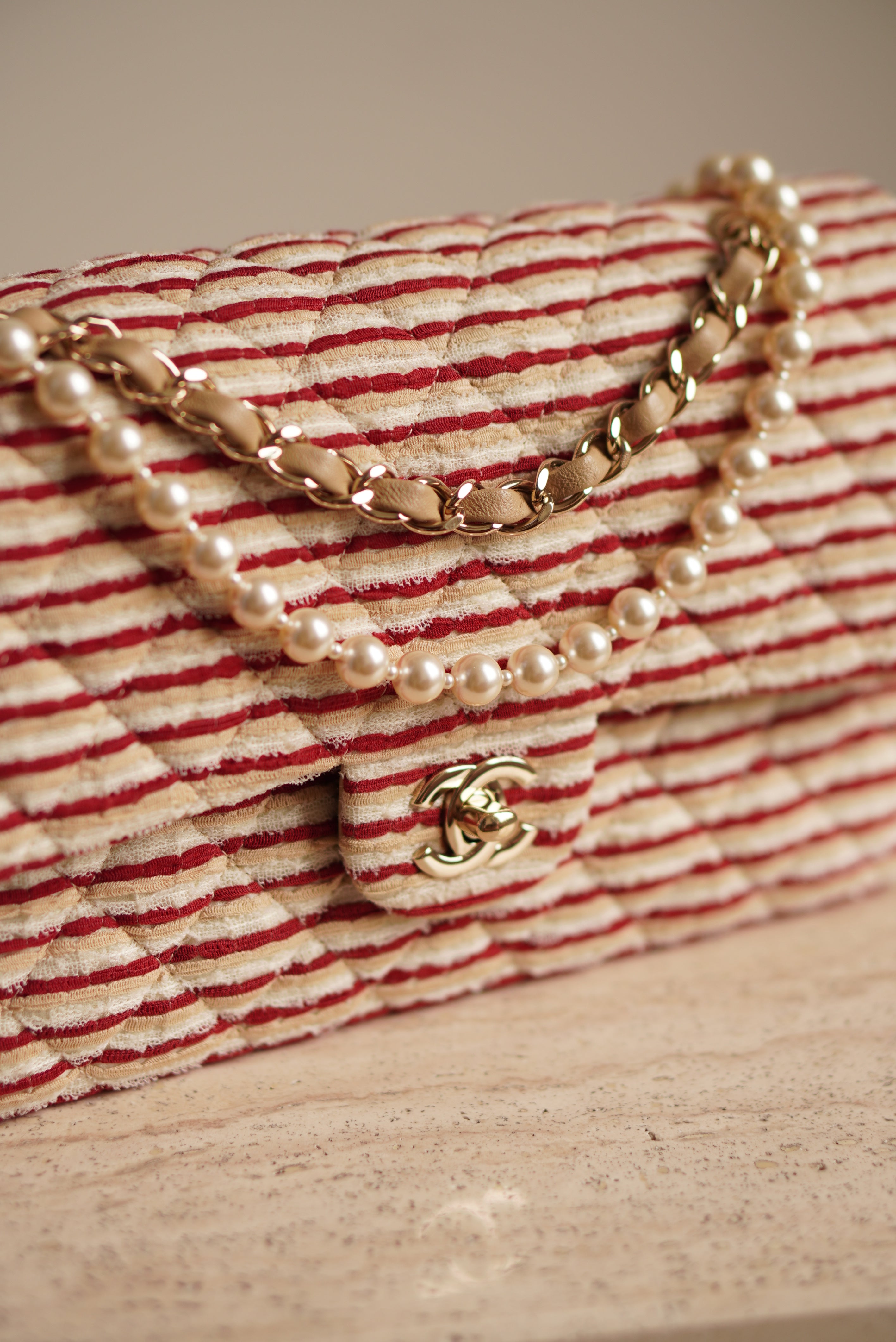 CHANEL CLASSIC COCO SAILOR MEDIUM DOUBLE FLAP | RED STRIPED