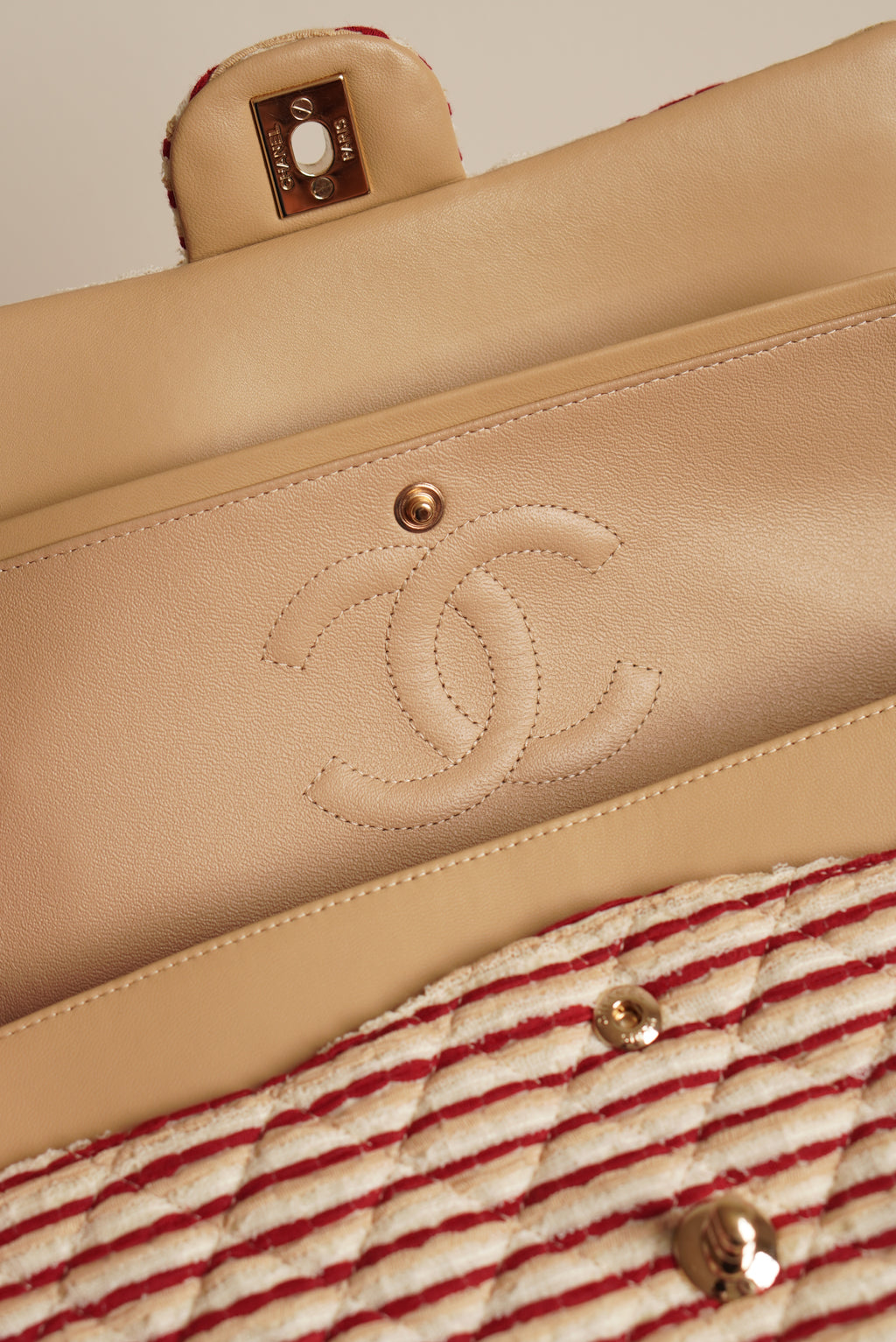 CHANEL CLASSIC COCO SAILOR MEDIUM DOUBLE FLAP | RED STRIPED